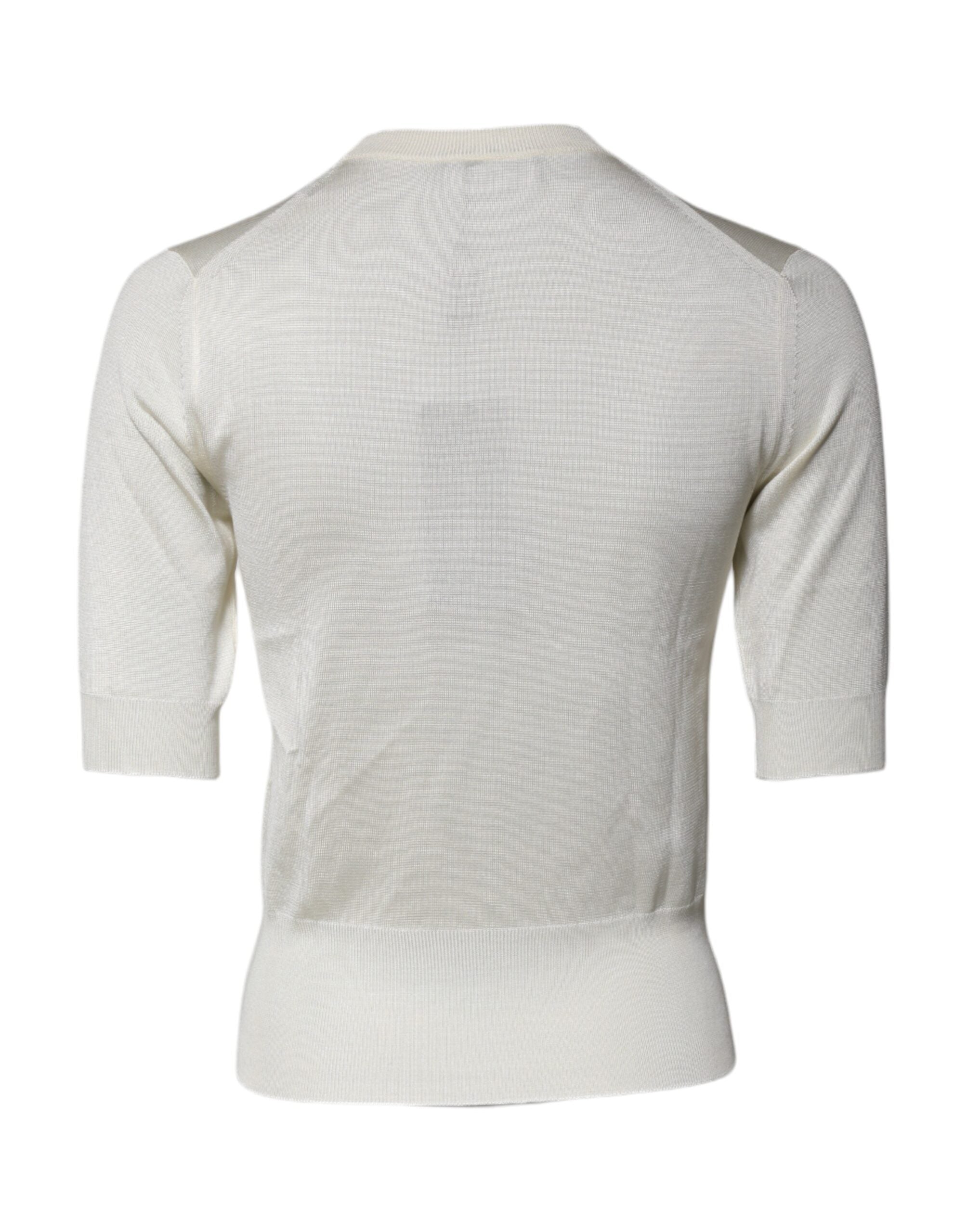 Dolce & Gabbana Creme Kurzarm Seidenbluse Rundhalsausschnitt Top
