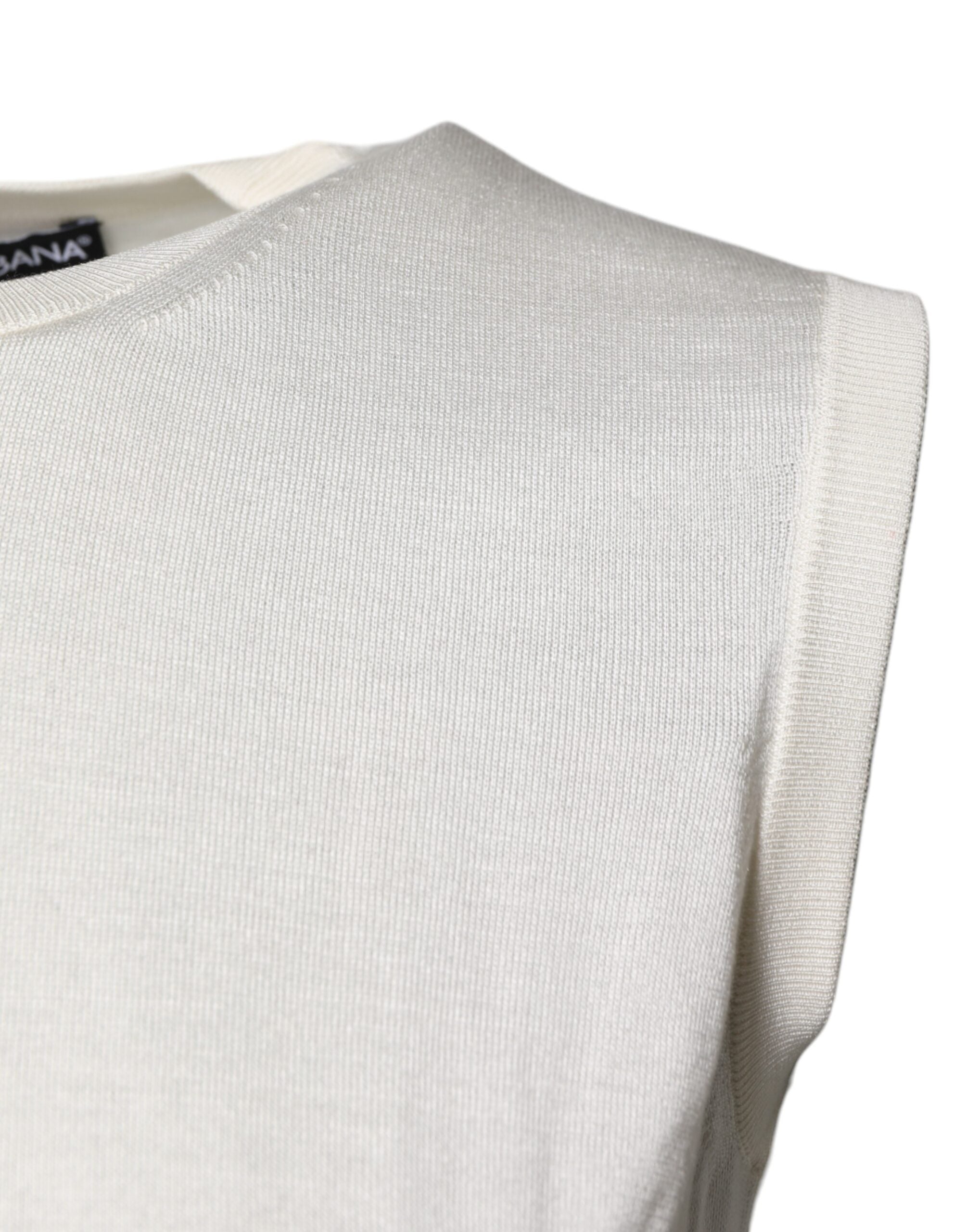 Dolce & Gabbana Cremefarbenes ärmelloses Seiden-Rundhals-Top
