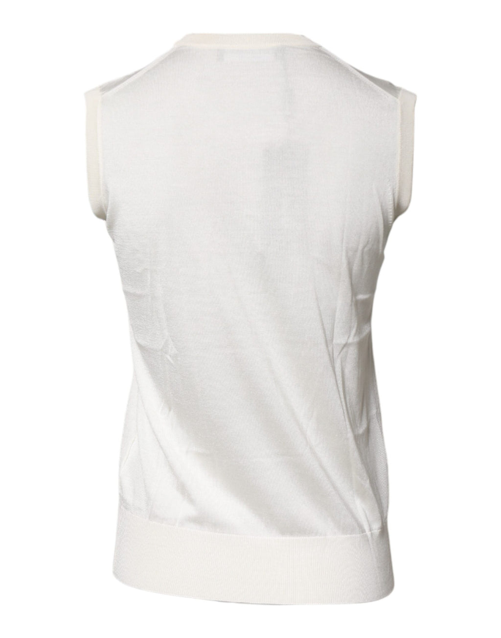 Dolce & Gabbana Cremefarbenes ärmelloses Seiden-Rundhals-Top
