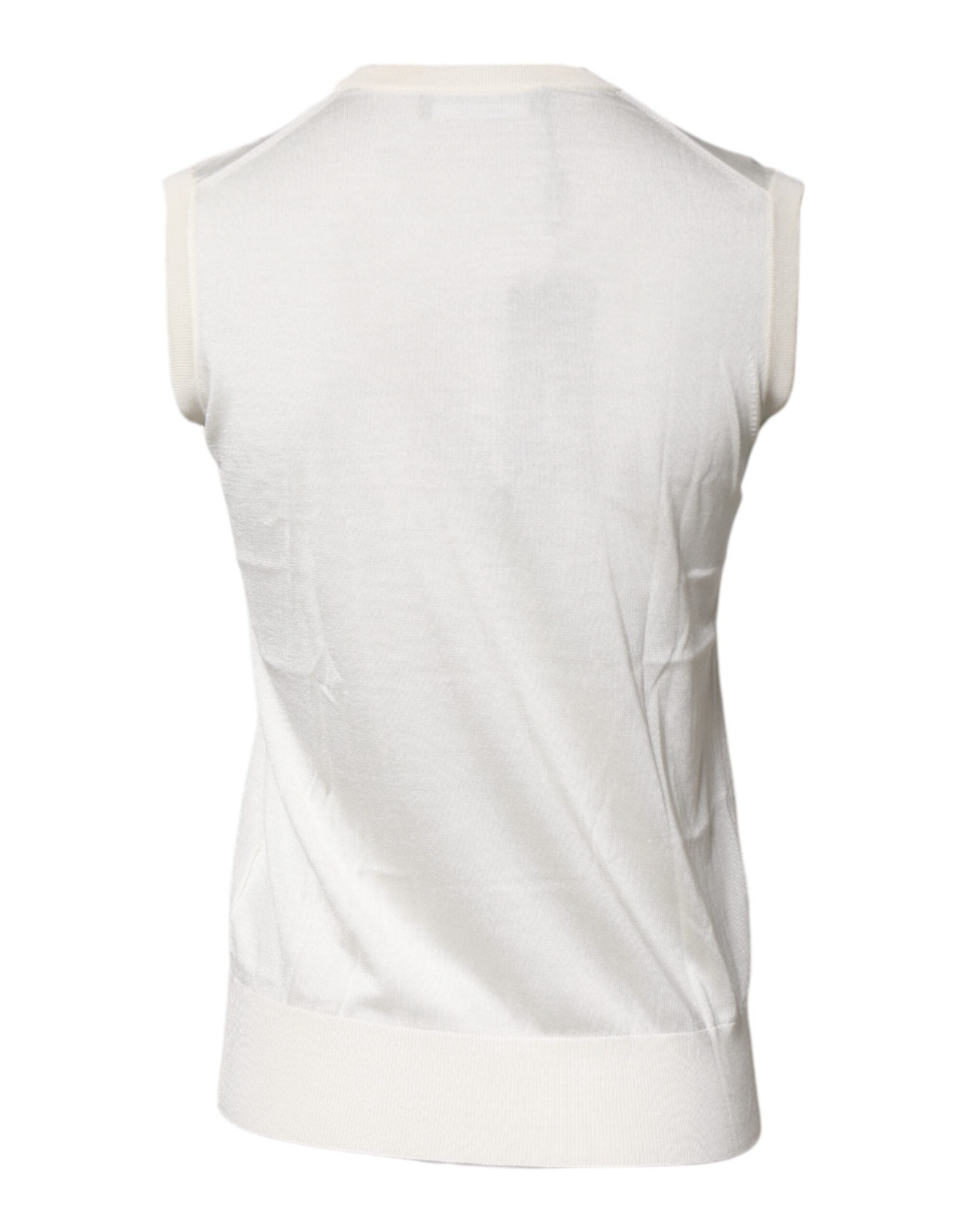 Dolce & Gabbana Cremefarbenes ärmelloses Seiden-Rundhals-Top
