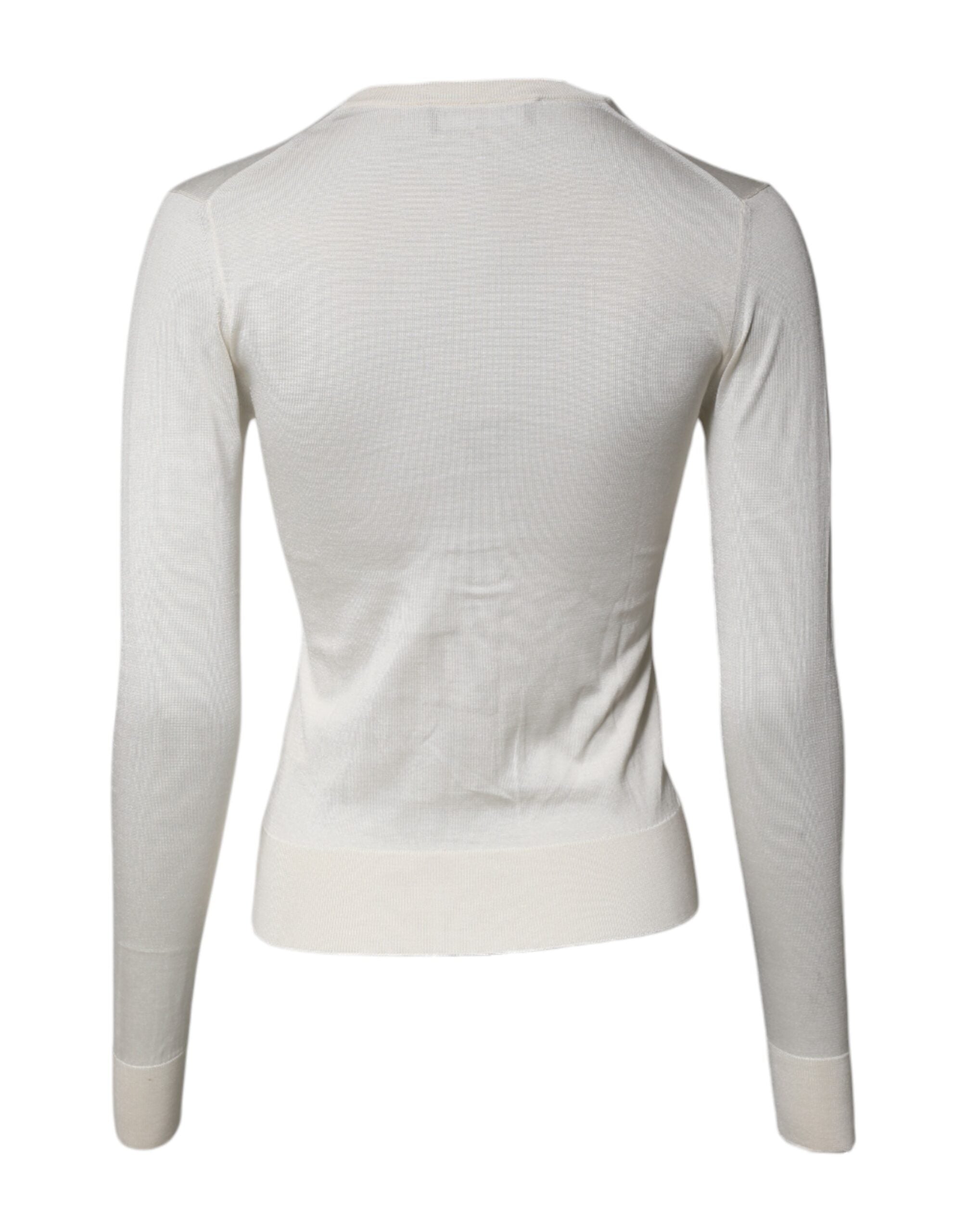 Dolce & Gabbana Cremefarbener, floraler Strickpullover aus Seide mit Verzierungen