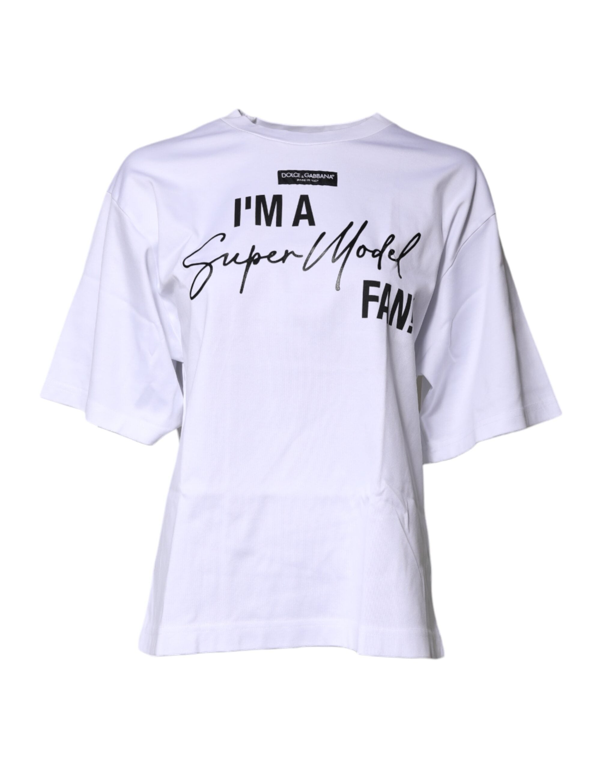 Dolce & Gabbana Weißes bedrucktes Baumwoll-T-Shirt mit Rundhalsausschnitt