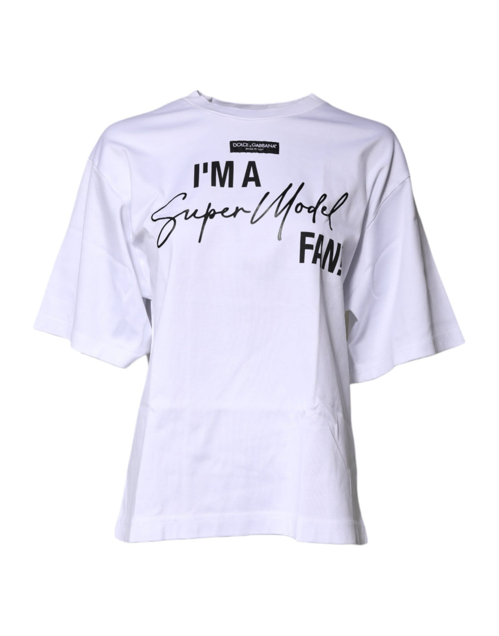 Dolce & Gabbana Weißes bedrucktes Baumwoll-T-Shirt mit Rundhalsausschnitt