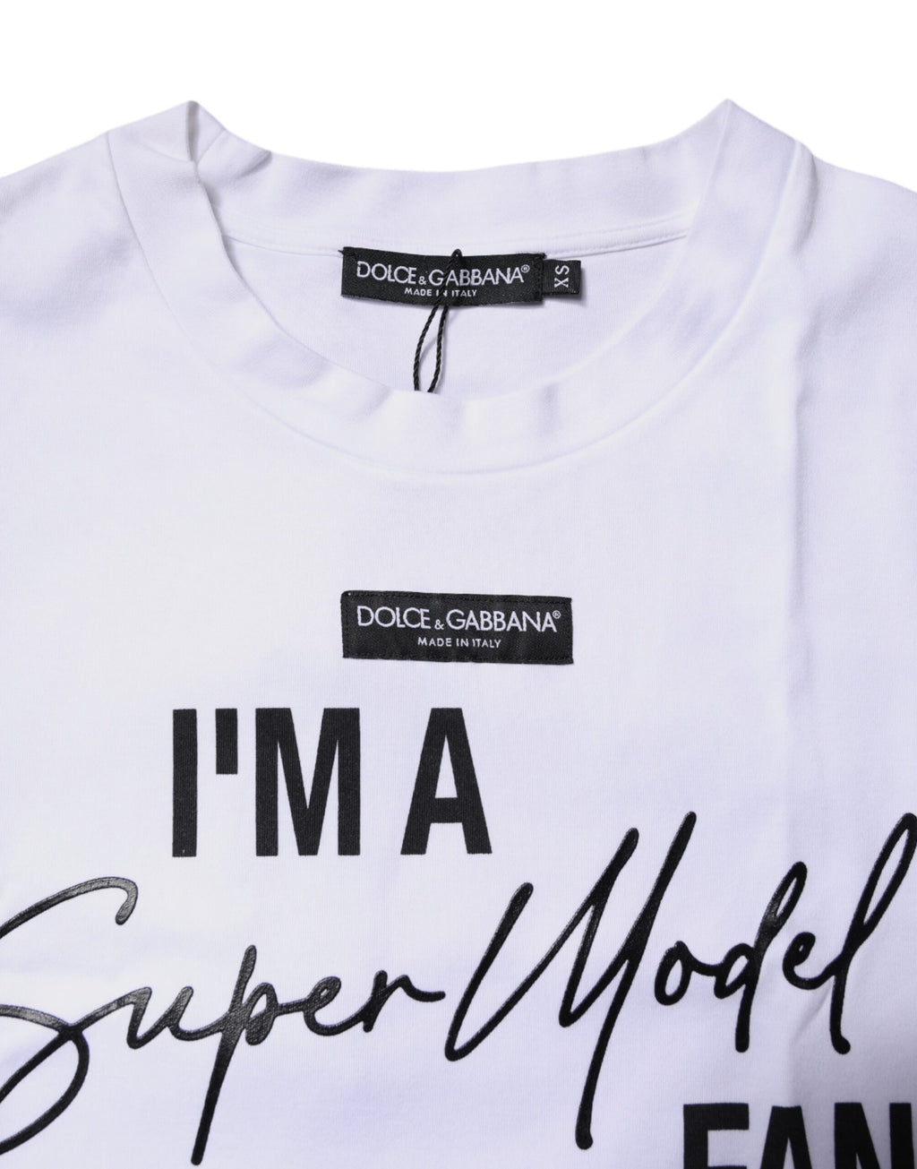 Dolce & Gabbana Weißes bedrucktes Baumwoll-T-Shirt mit Rundhalsausschnitt