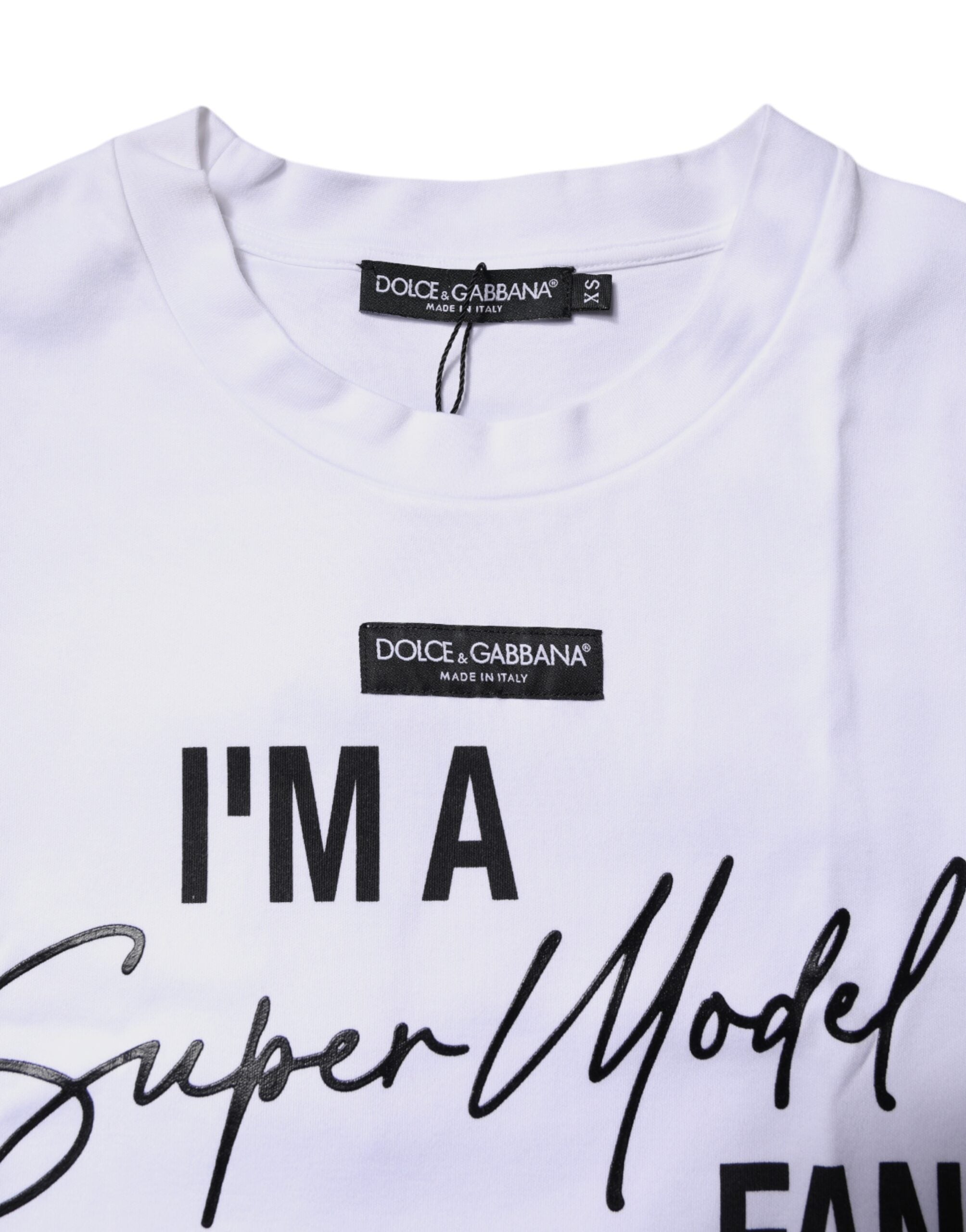 Dolce & Gabbana Weißes bedrucktes Baumwoll-T-Shirt mit Rundhalsausschnitt