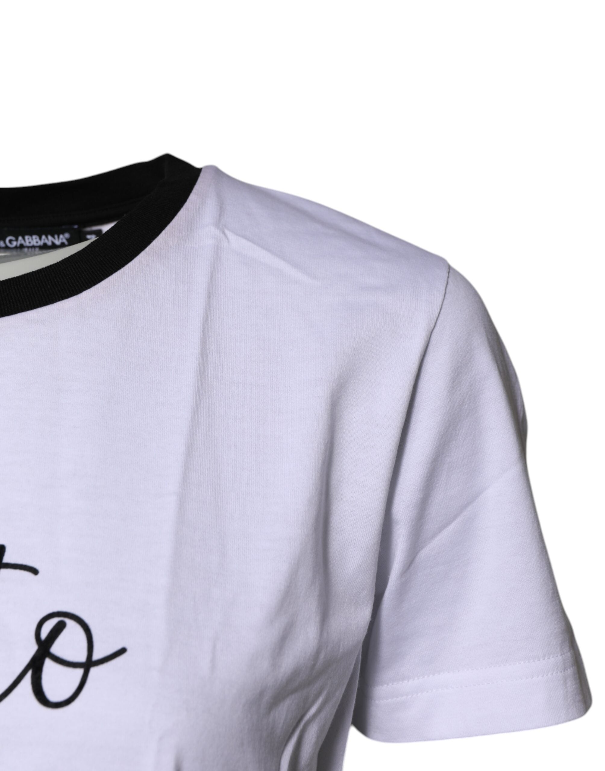 Dolce & Gabbana Weißes bedrucktes Baumwoll-T-Shirt mit Rundhalsausschnitt