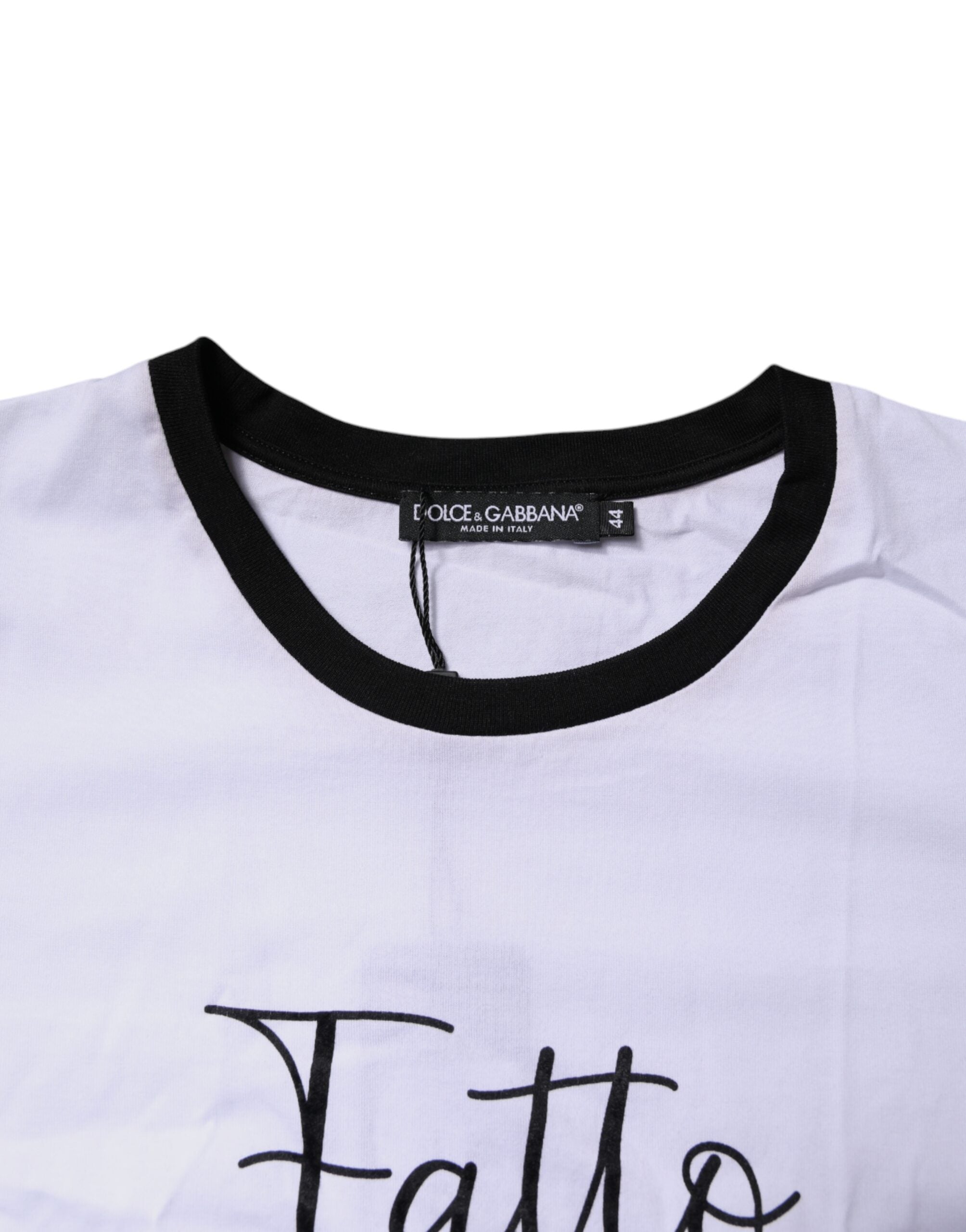 Dolce & Gabbana Weißes bedrucktes Baumwoll-T-Shirt mit Rundhalsausschnitt