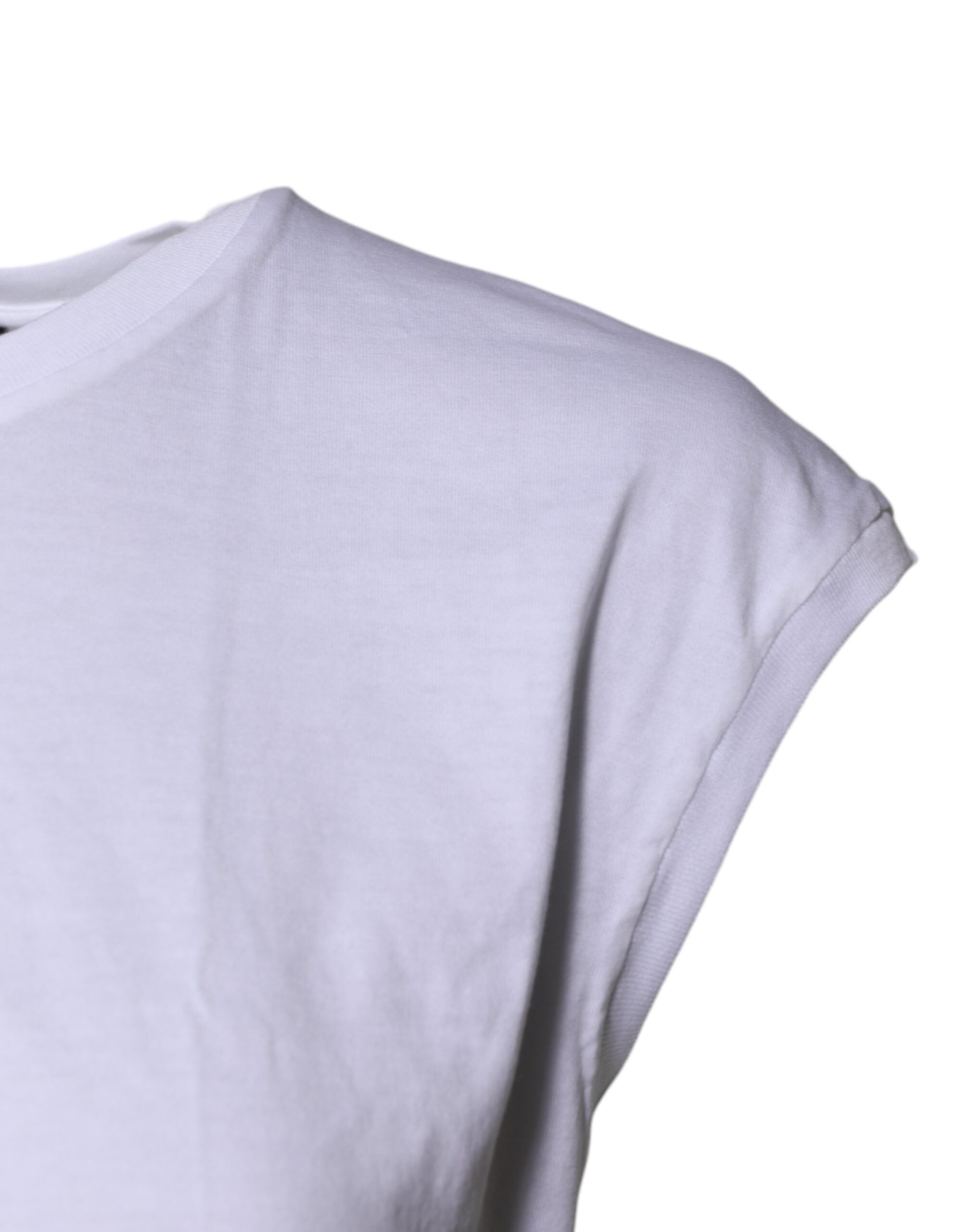 Dolce & Gabbana Weißes ärmelloses Baumwoll-Tank-Top mit Rundhalsausschnitt