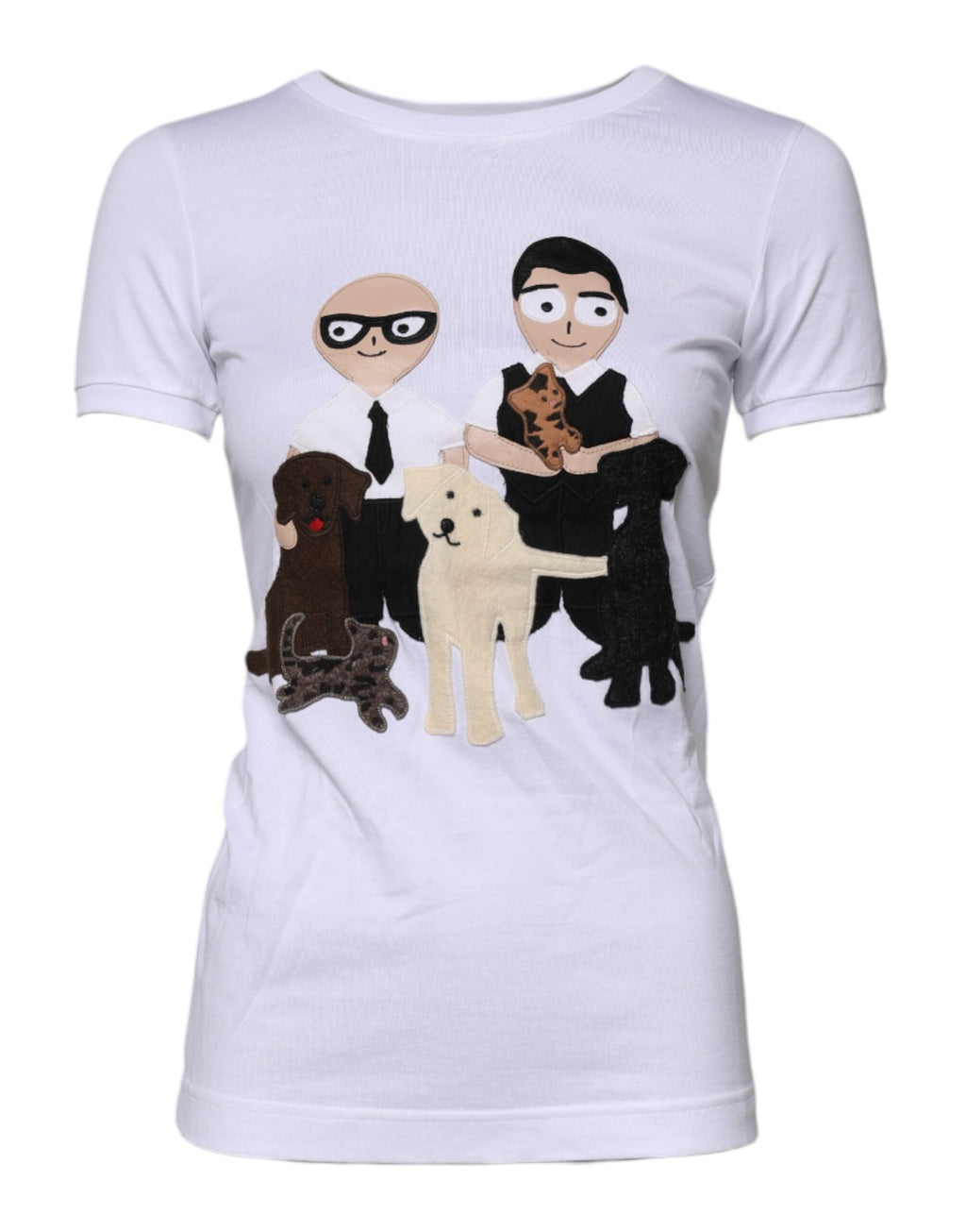 Dolce & Gabbana Weißes Baumwoll-T-Shirt mit Stickerei #DGFAMILY