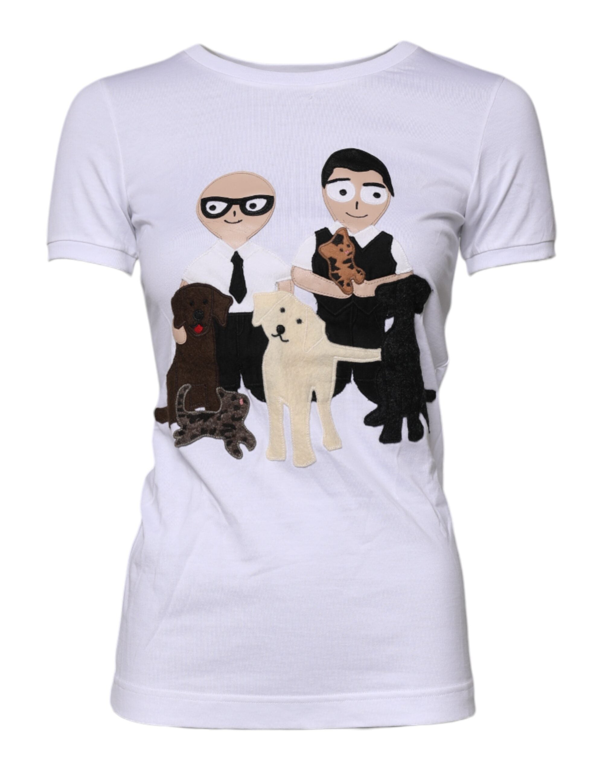 Dolce & Gabbana Weißes Baumwoll-T-Shirt mit Stickerei #DGFAMILY