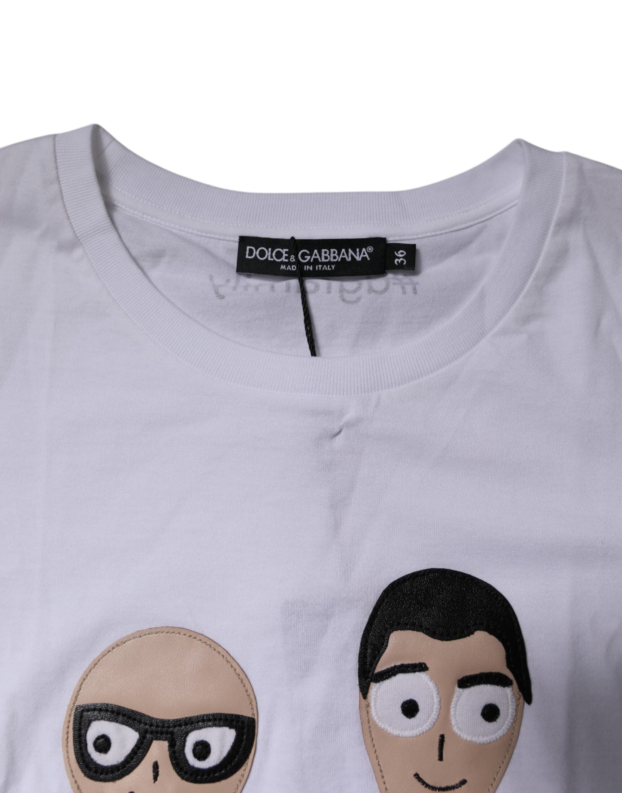 Dolce & Gabbana Weißes Baumwoll-T-Shirt mit Stickerei #DGFAMILY