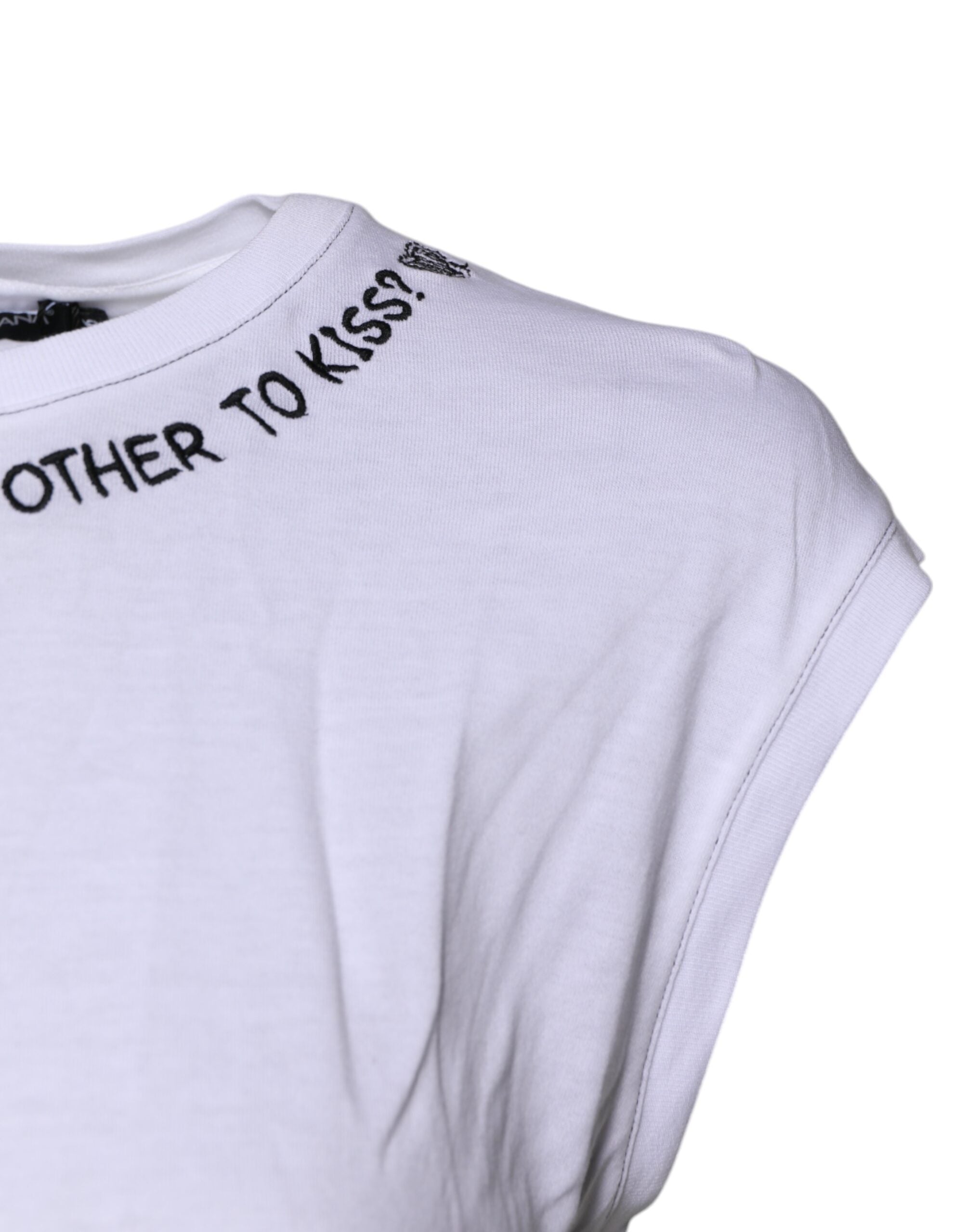 Dolce & Gabbana Weißes ärmelloses bedrucktes Tank-T-Shirt aus Baumwolle