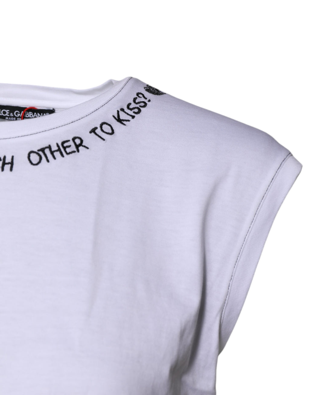 Dolce & Gabbana Weißes ärmelloses bedrucktes Tank-T-Shirt aus Baumwolle