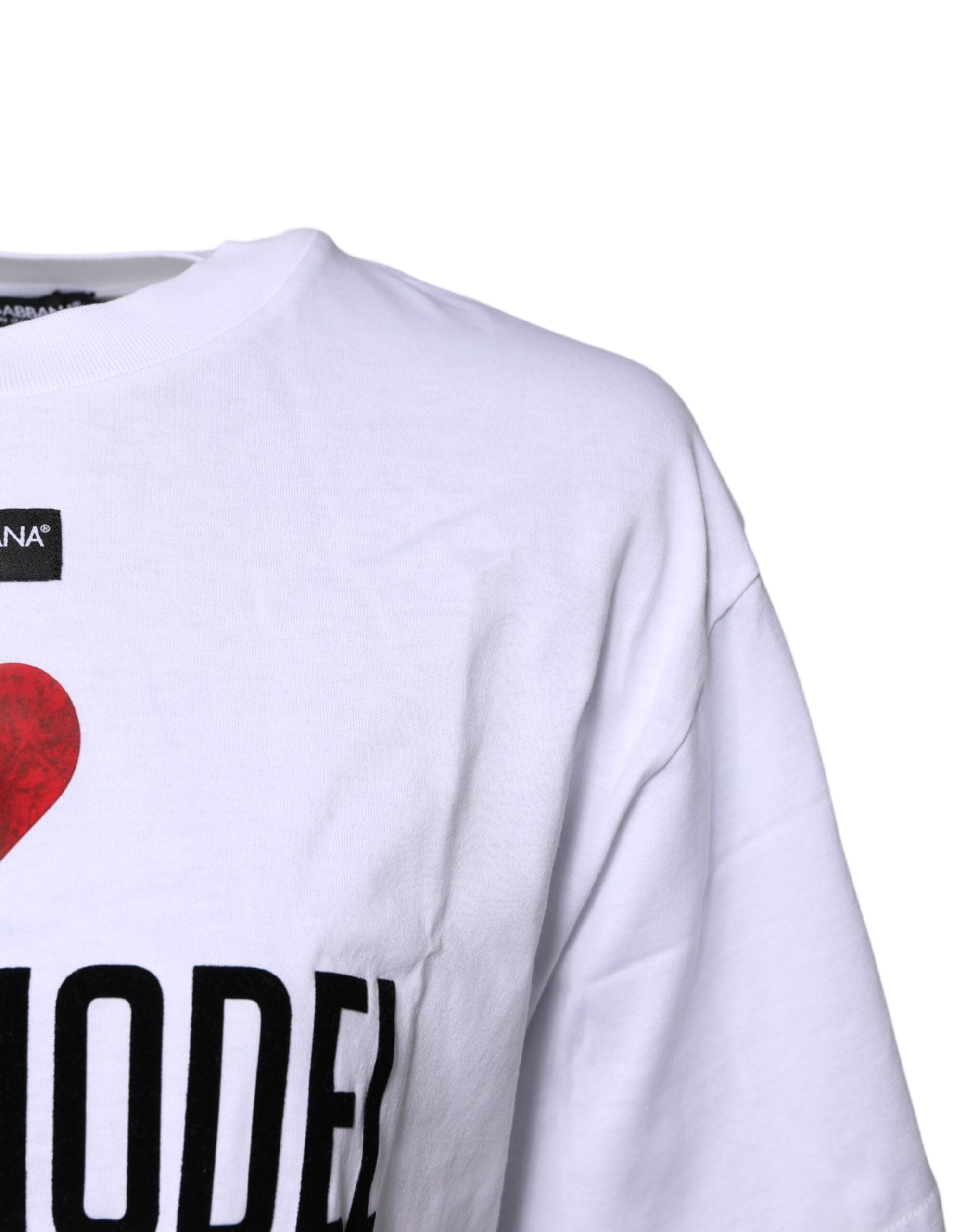 Dolce & Gabbana Weißes bedrucktes Baumwoll-T-Shirt mit Rundhalsausschnitt