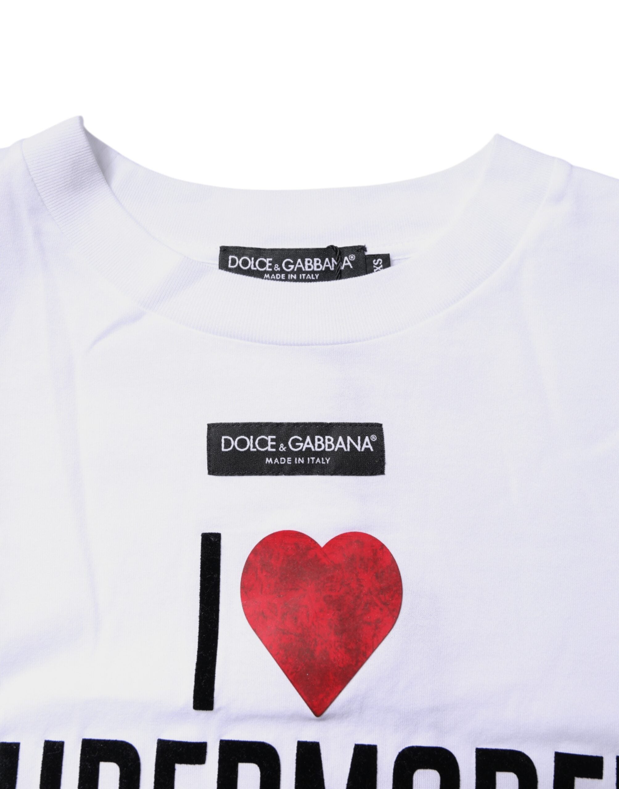 Dolce & Gabbana Weißes bedrucktes Baumwoll-T-Shirt mit Rundhalsausschnitt