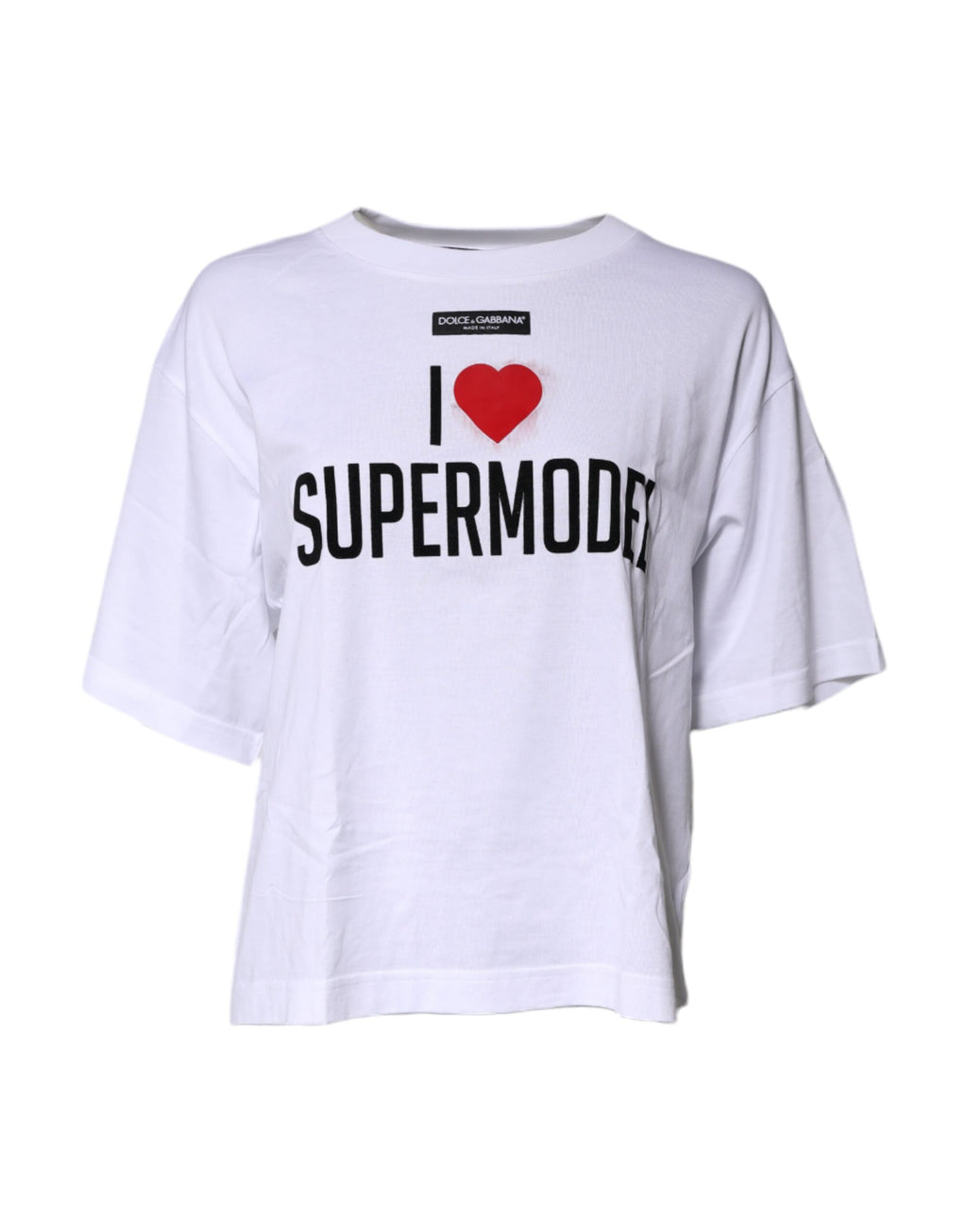 Dolce & Gabbana Weißes bedrucktes Baumwoll-T-Shirt mit Rundhalsausschnitt