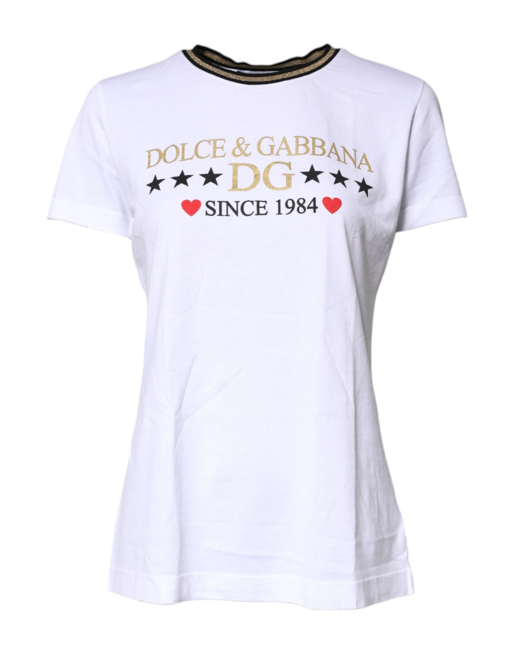 Dolce & Gabbana Weißes bedrucktes Baumwoll-T-Shirt mit Rundhalsausschnitt