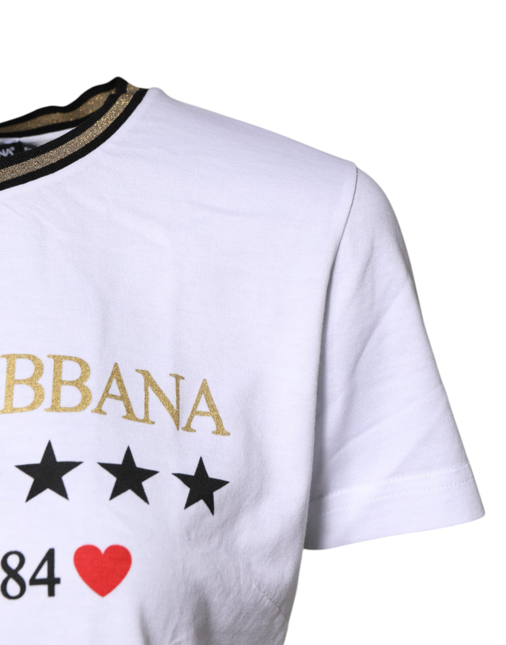Dolce & Gabbana Weißes bedrucktes Baumwoll-T-Shirt mit Rundhalsausschnitt