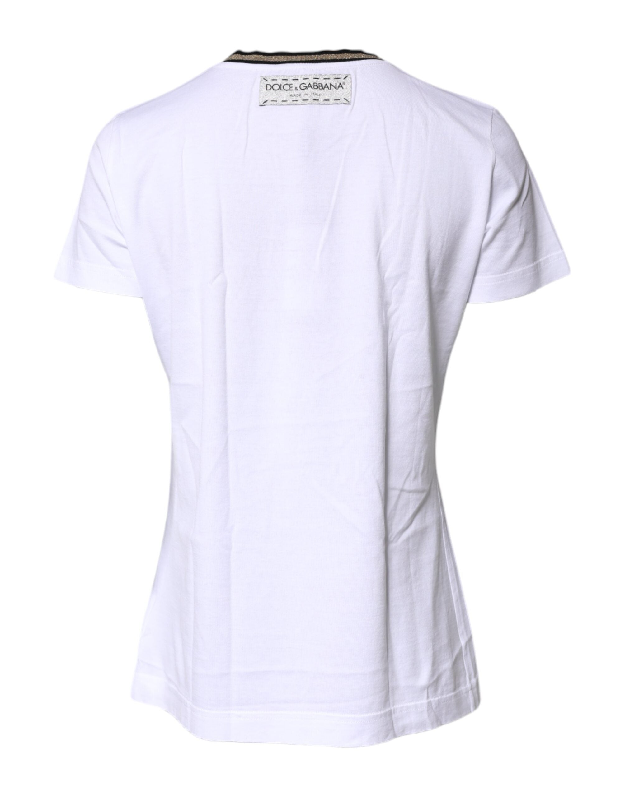 Dolce & Gabbana Weißes bedrucktes Baumwoll-T-Shirt mit Rundhalsausschnitt