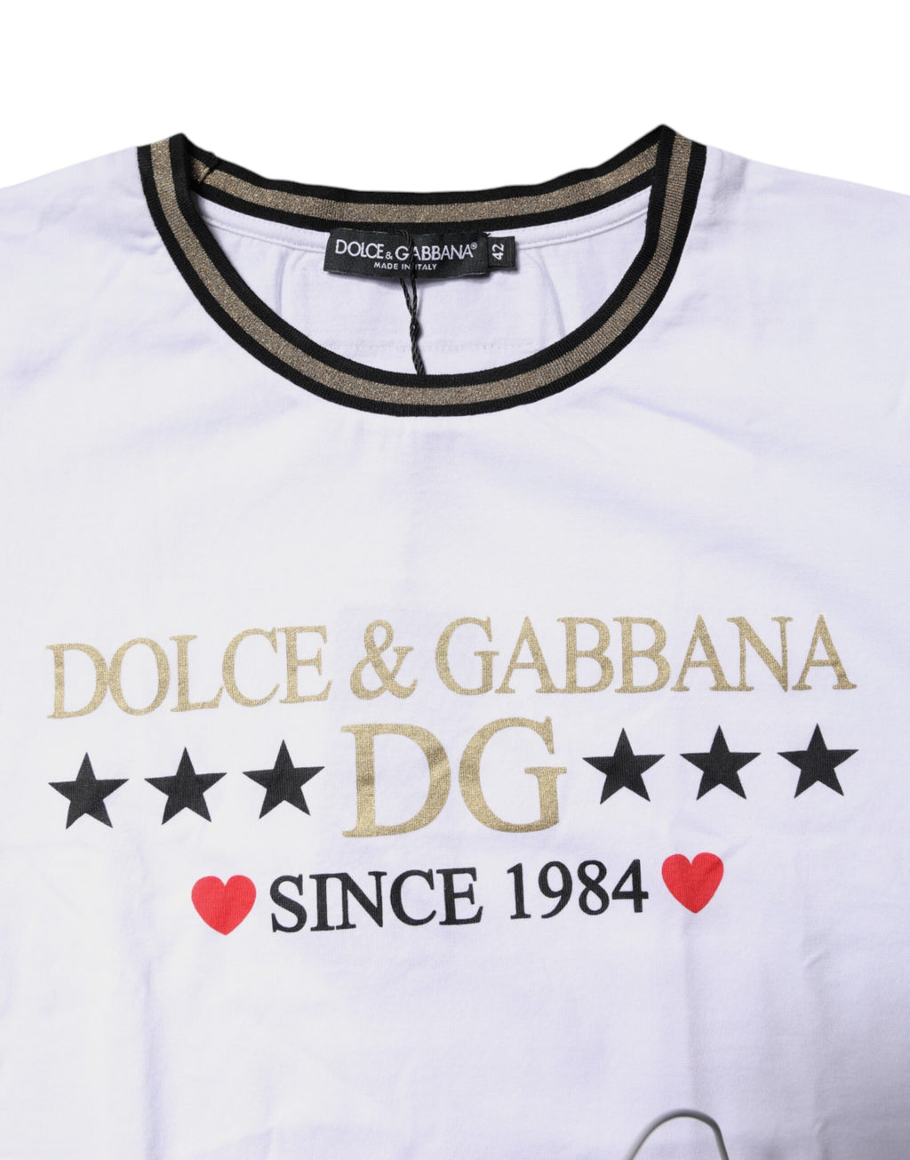 Dolce & Gabbana Weißes bedrucktes Baumwoll-T-Shirt mit Rundhalsausschnitt