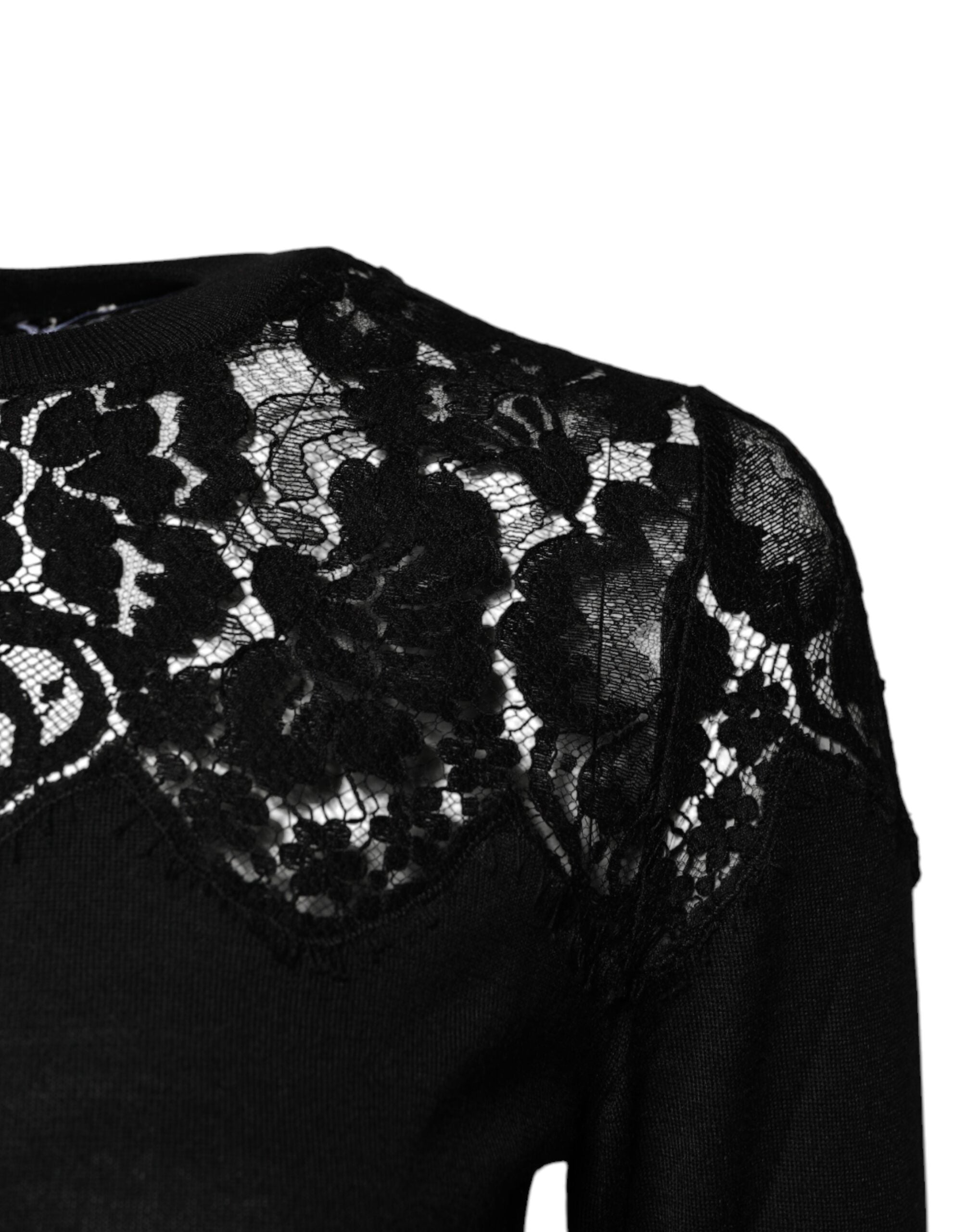 Dolce & Gabbana Schwarzes Blusentop mit floraler Spitze und langen Ärmeln