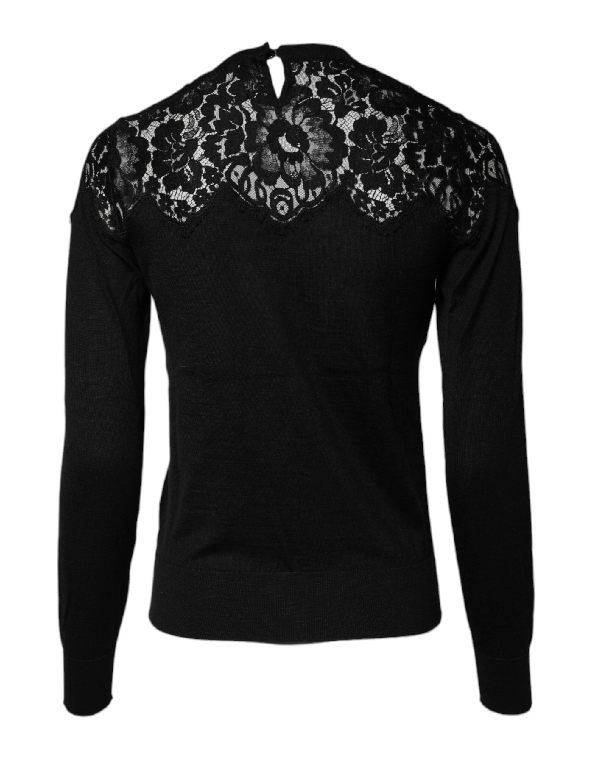 Dolce & Gabbana Schwarzes Blusentop mit floraler Spitze und langen Ärmeln