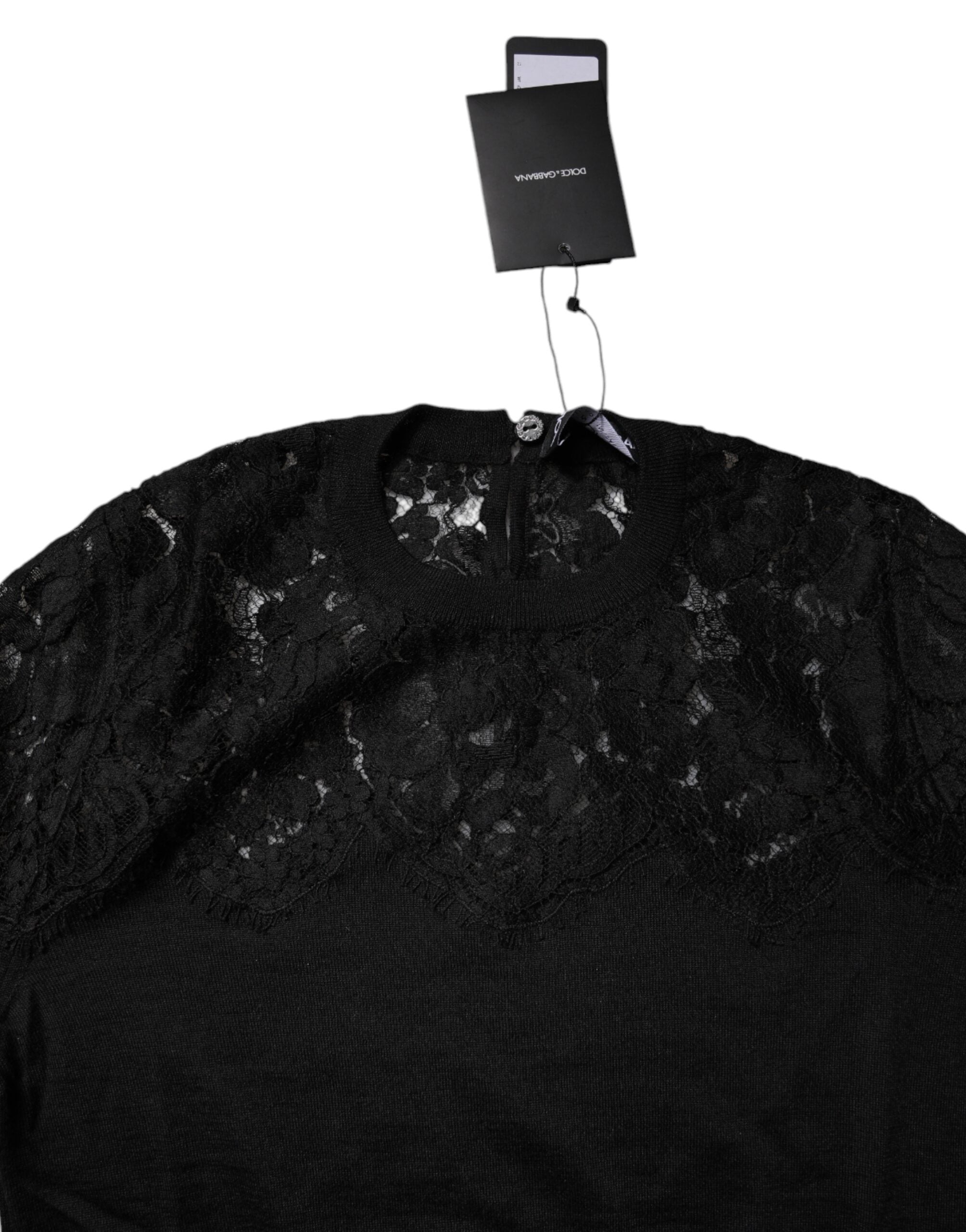 Dolce & Gabbana Schwarzes Blusentop mit floraler Spitze und langen Ärmeln