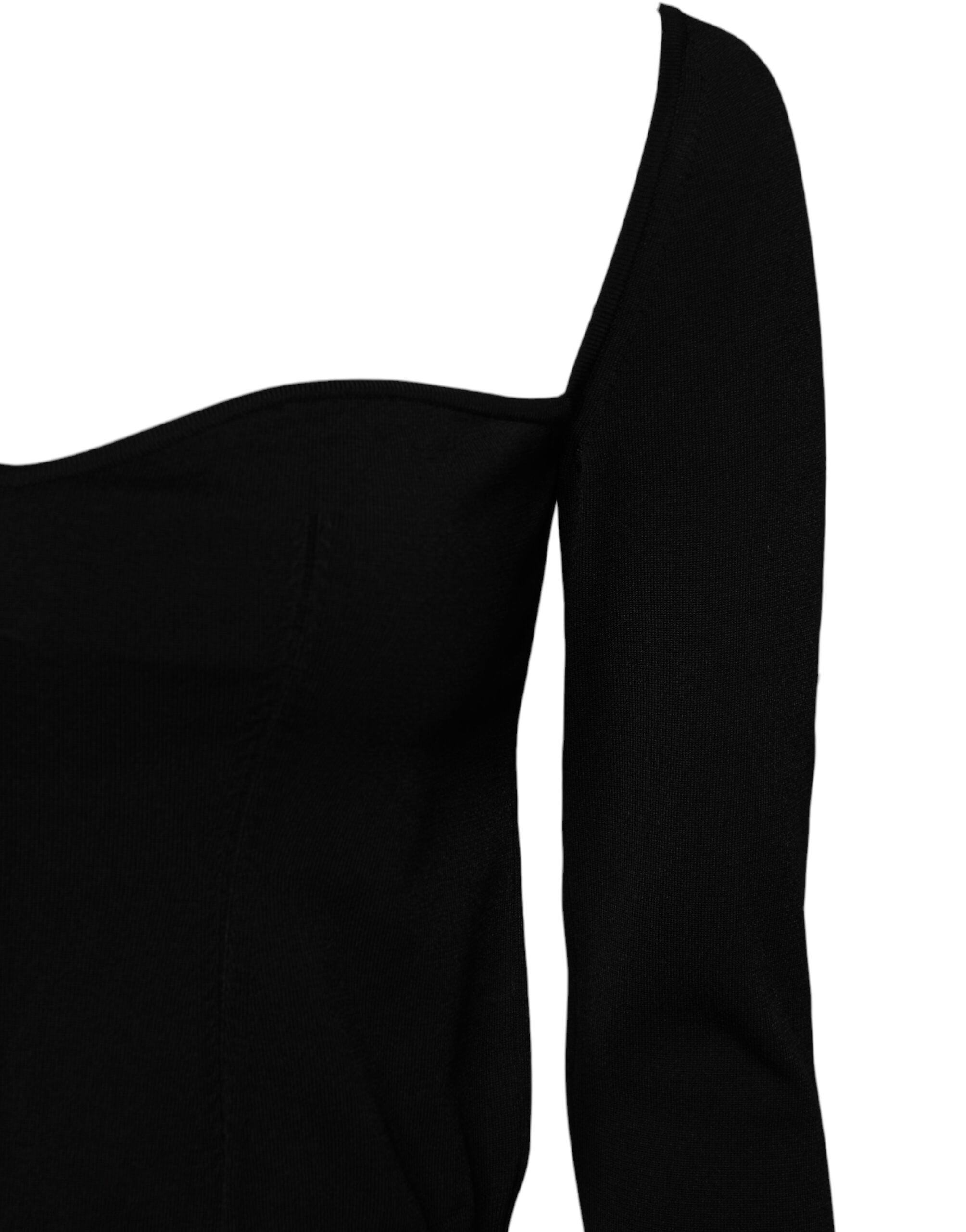 Dolce & Gabbana Schwarzer Pullover mit quadratischem Ausschnitt und langen Ärmeln
