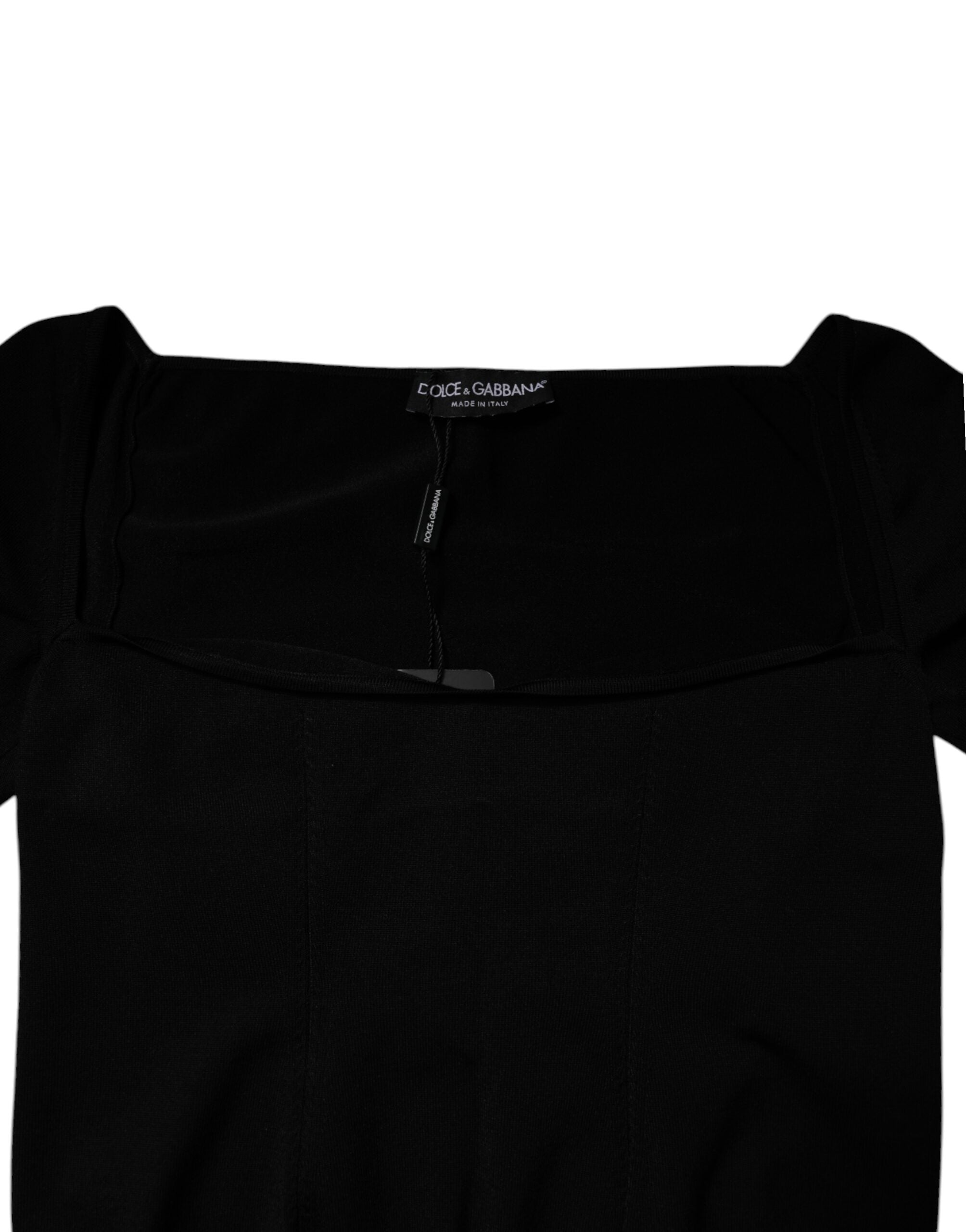 Dolce & Gabbana Schwarzer Pullover mit quadratischem Ausschnitt und langen Ärmeln