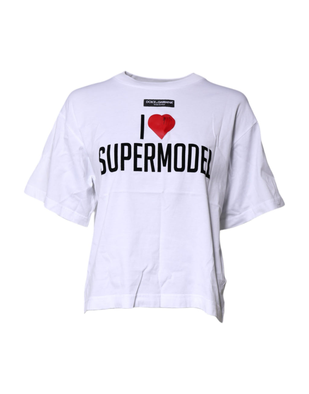 Dolce & Gabbana Weißes bedrucktes Baumwoll-T-Shirt mit Rundhalsausschnitt