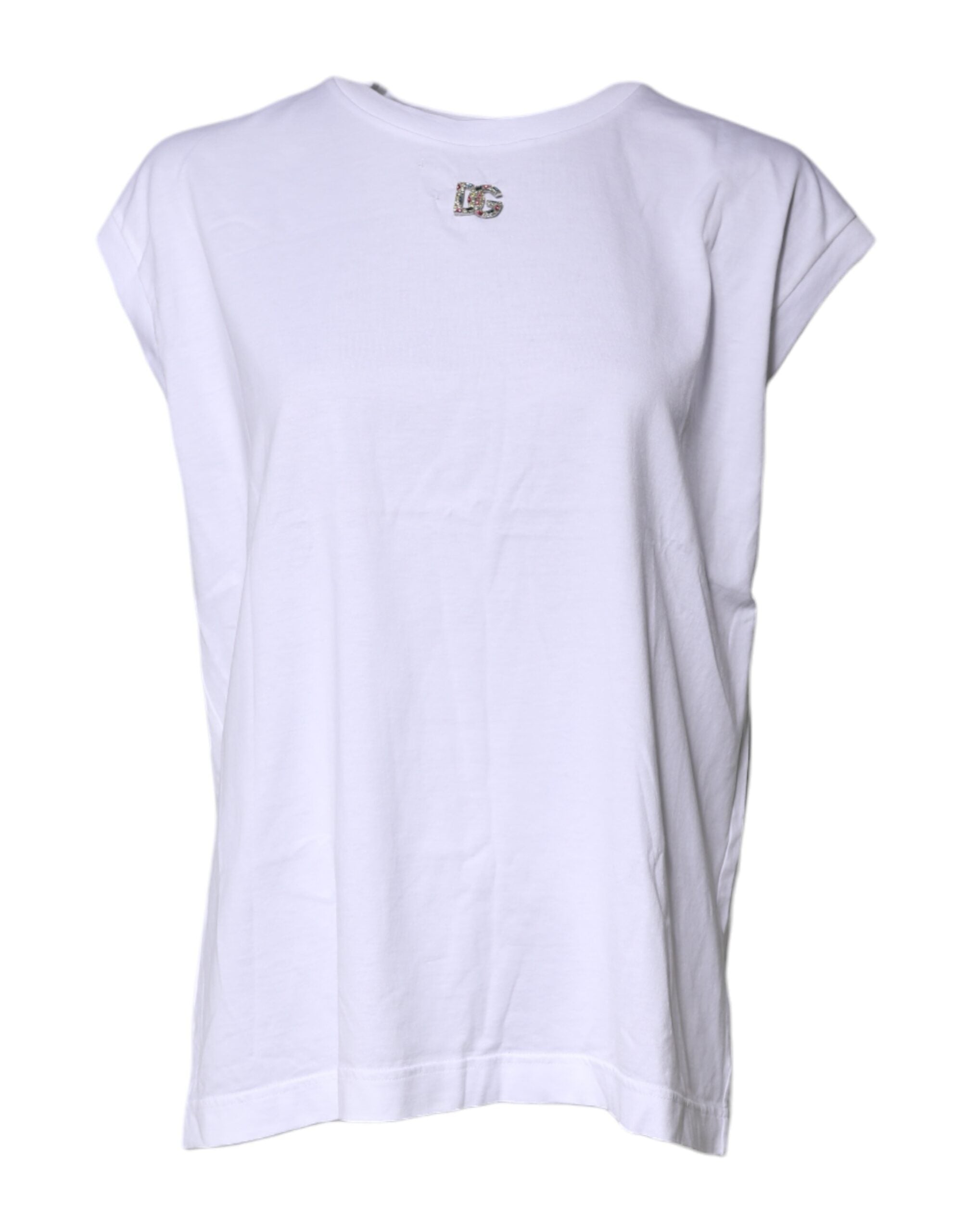 Dolce & Gabbana Weißes ärmelloses Baumwoll-Tank-Top mit Rundhalsausschnitt