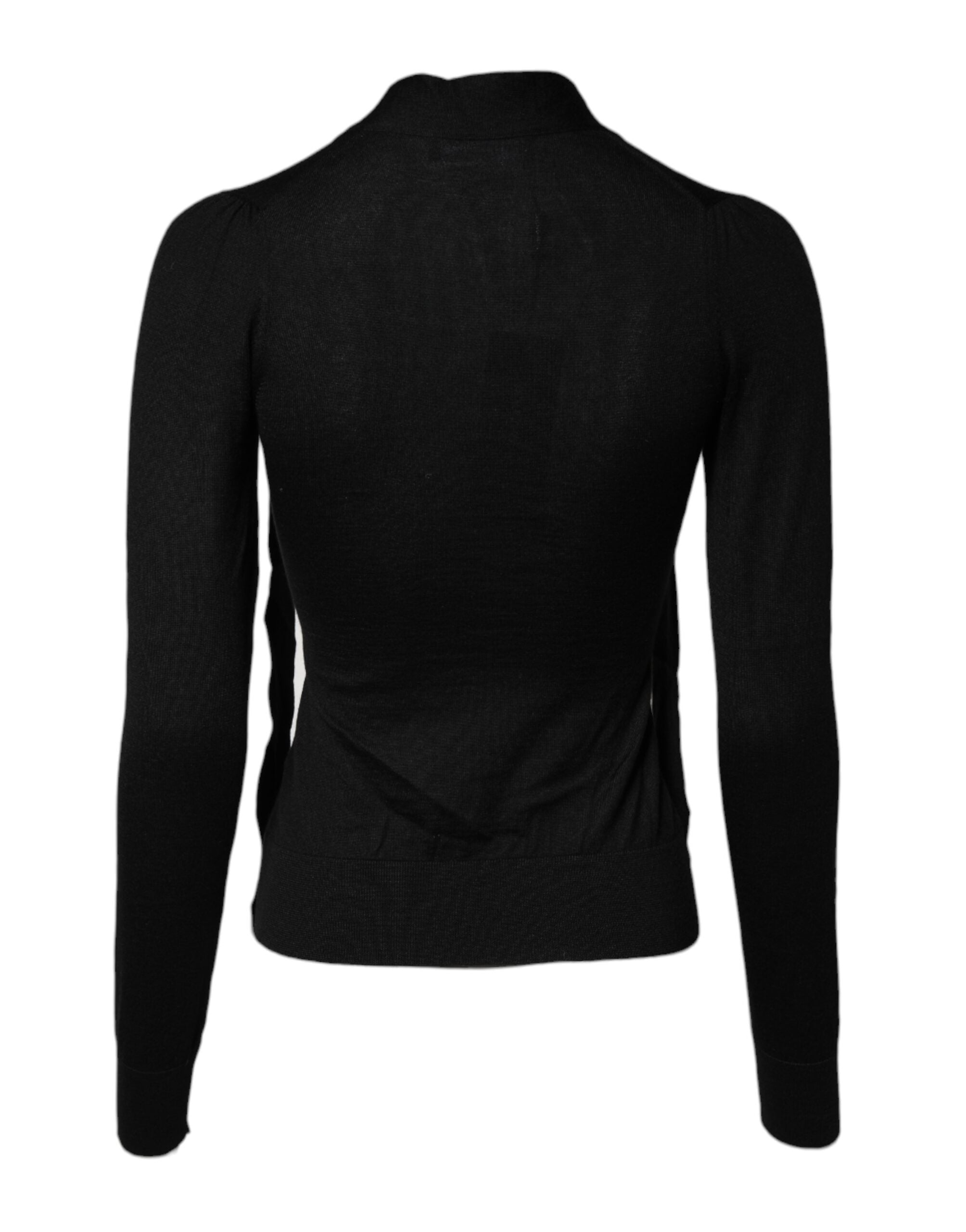 Dolce & Gabbana Schwarzes Kaschmir-Top mit Ascot-Kragen und langen Ärmeln