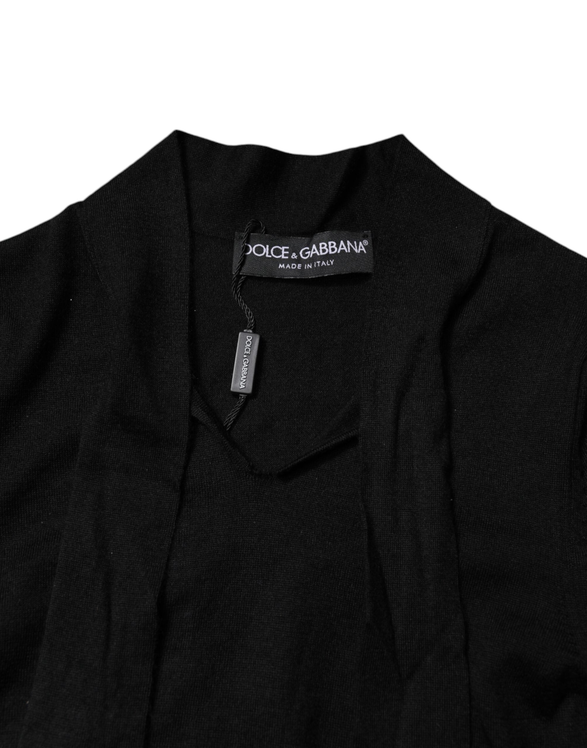 Dolce & Gabbana Schwarzes Kaschmir-Top mit Ascot-Kragen und langen Ärmeln