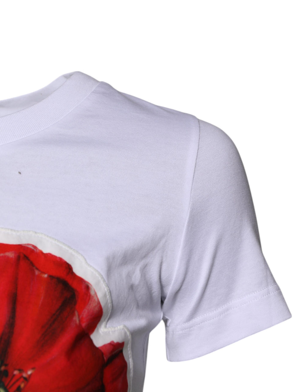 Dolce & Gabbana Weißes T-Shirt mit Rundhalsausschnitt und Blumendruck aus Baumwolle