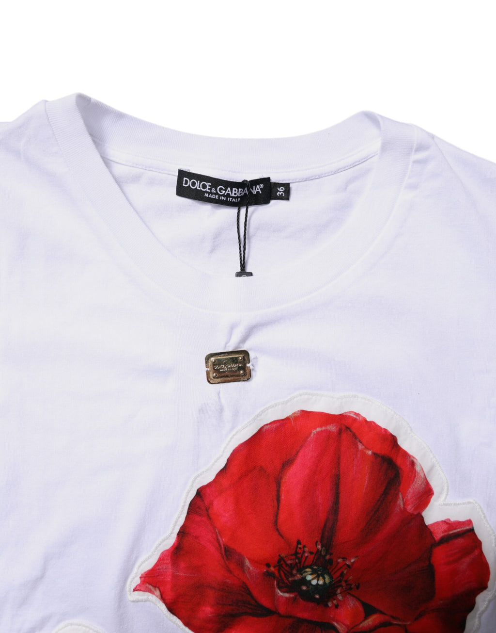 Dolce & Gabbana Weißes T-Shirt mit Rundhalsausschnitt und Blumendruck aus Baumwolle