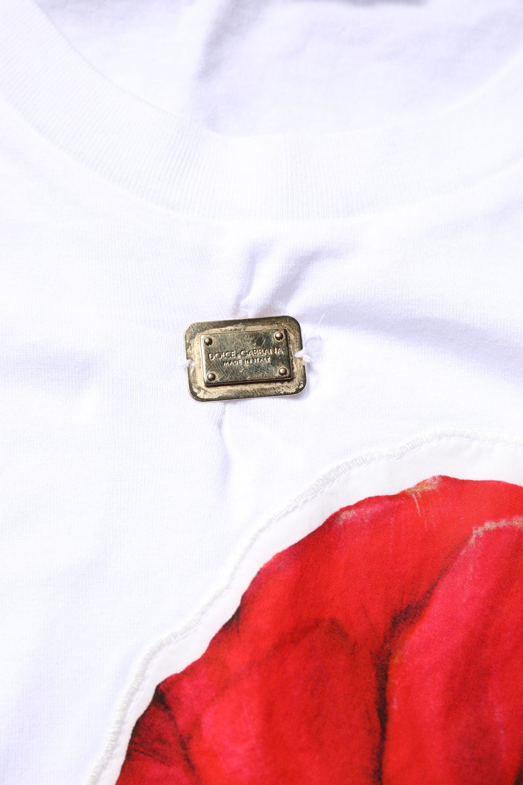 Dolce & Gabbana Weißes T-Shirt mit Rundhalsausschnitt und Blumendruck aus Baumwolle