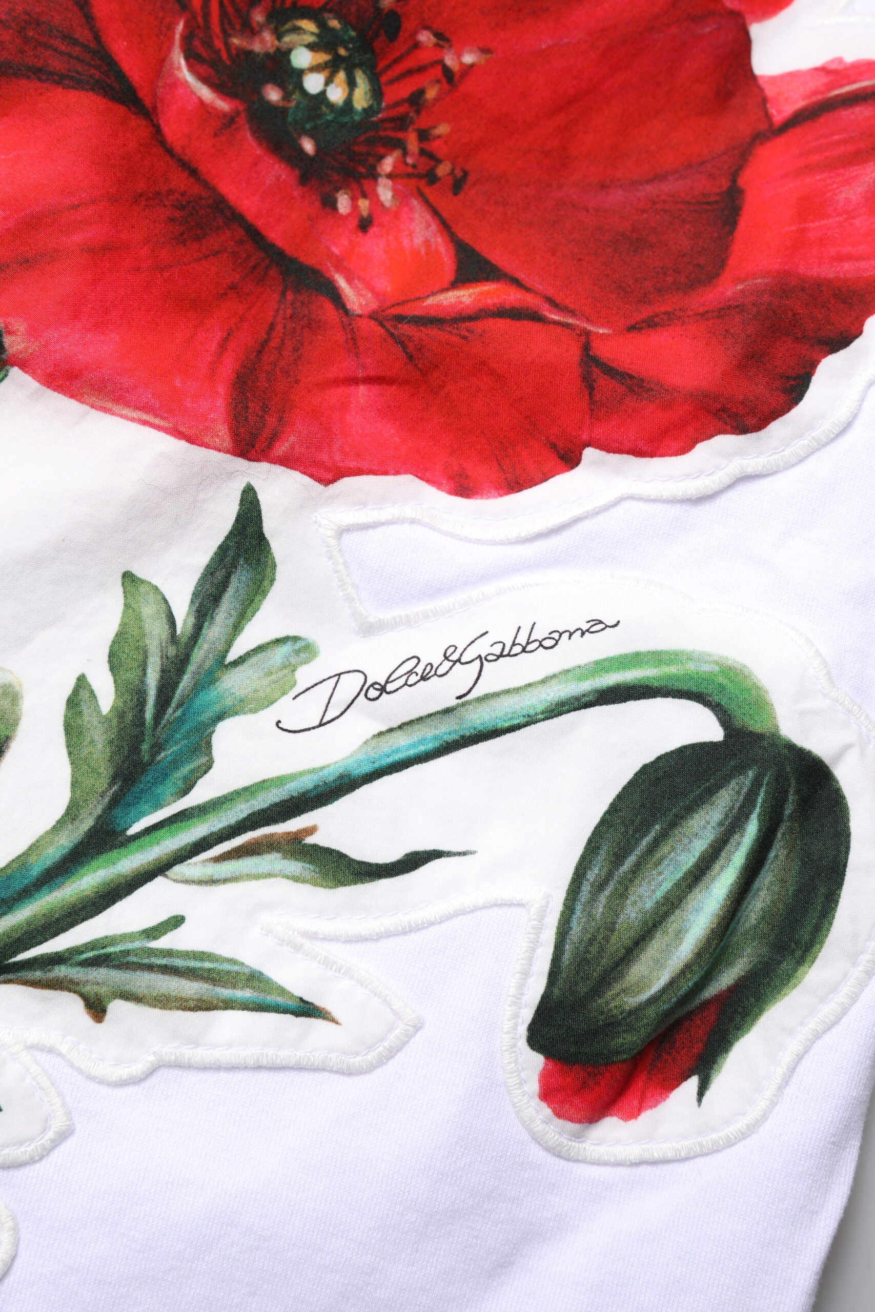Dolce & Gabbana Weißes T-Shirt mit Rundhalsausschnitt und Blumendruck aus Baumwolle