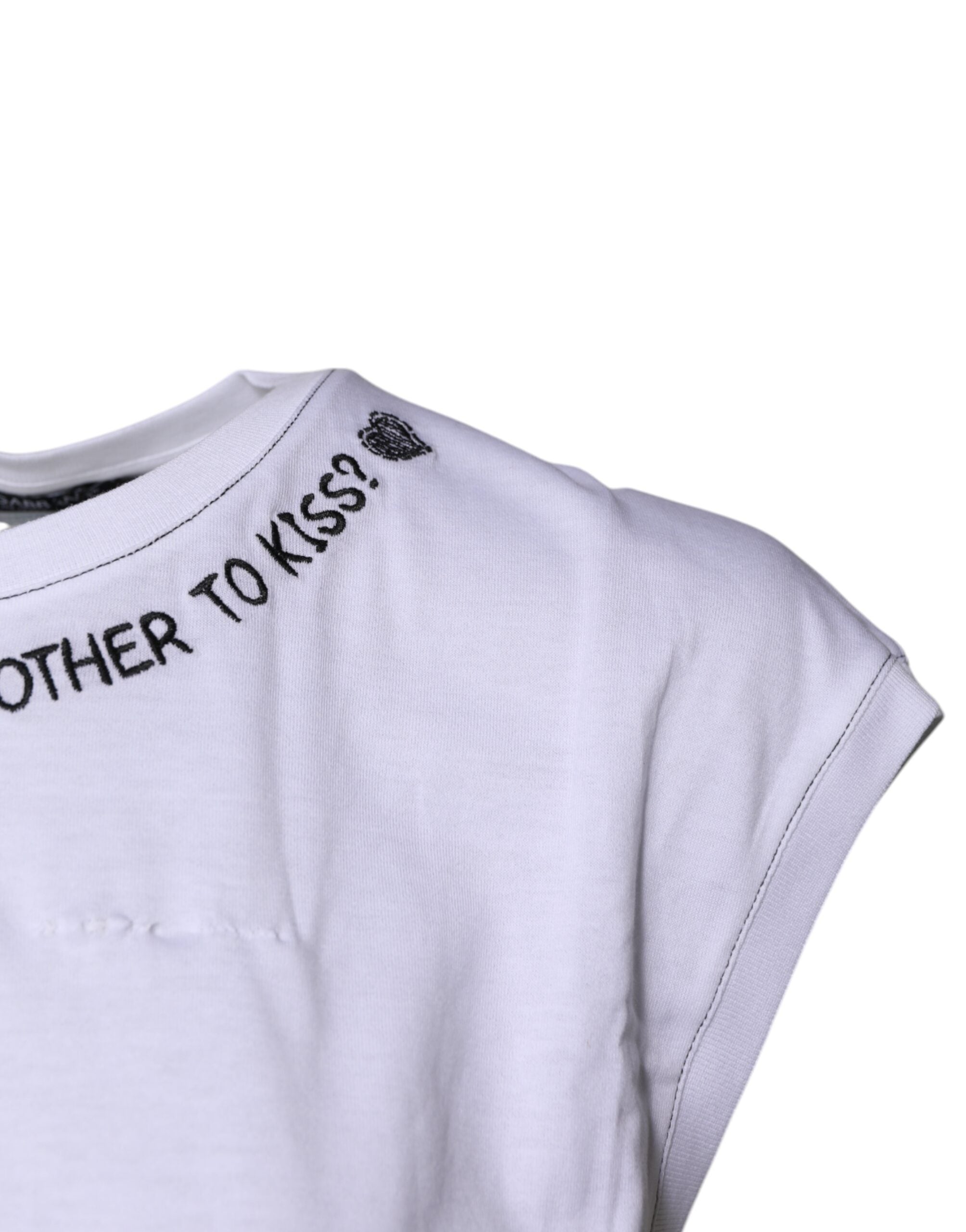 Dolce & Gabbana Weißes ärmelloses bedrucktes Tank-T-Shirt aus Baumwolle