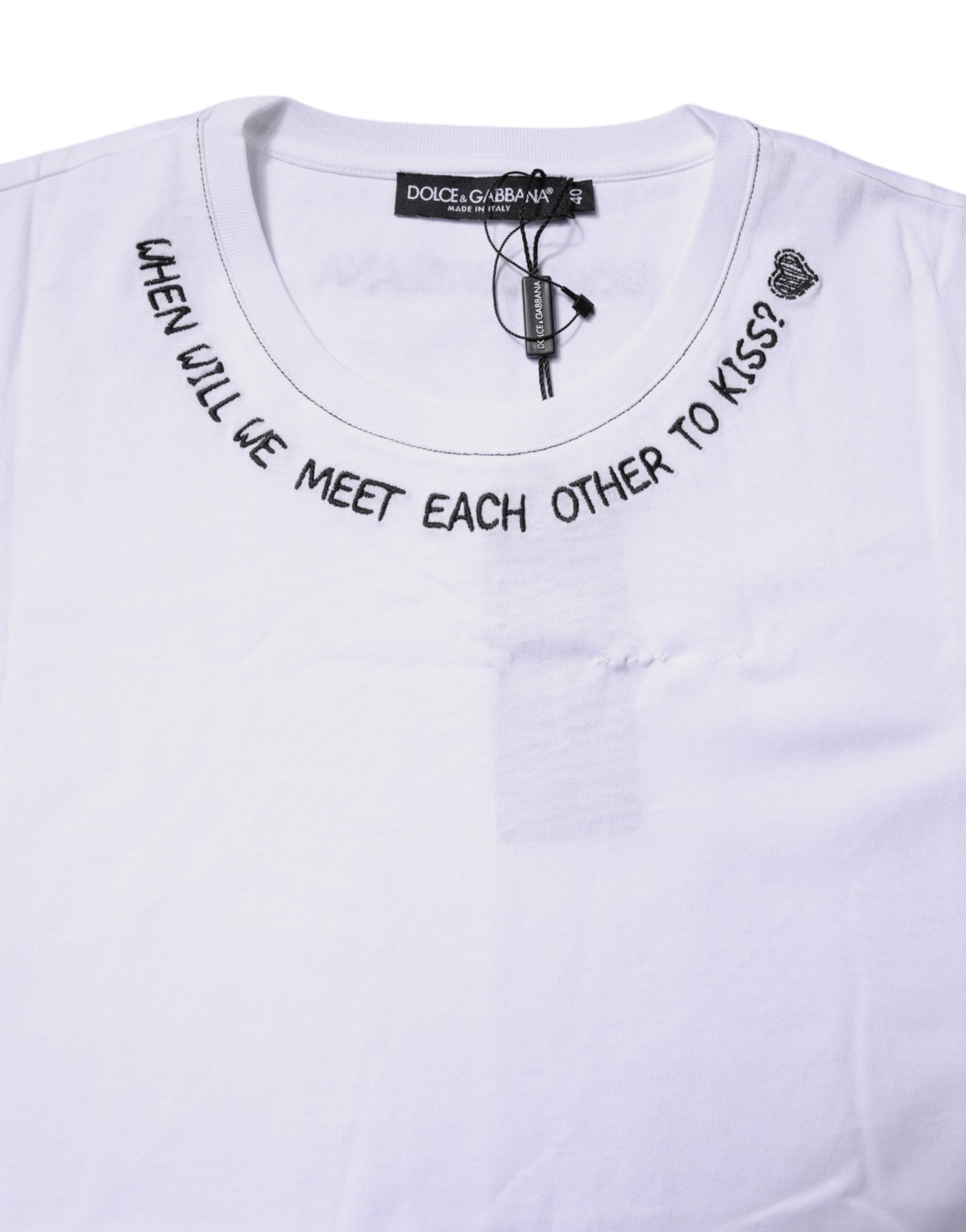 Dolce & Gabbana Weißes ärmelloses bedrucktes Tank-T-Shirt aus Baumwolle