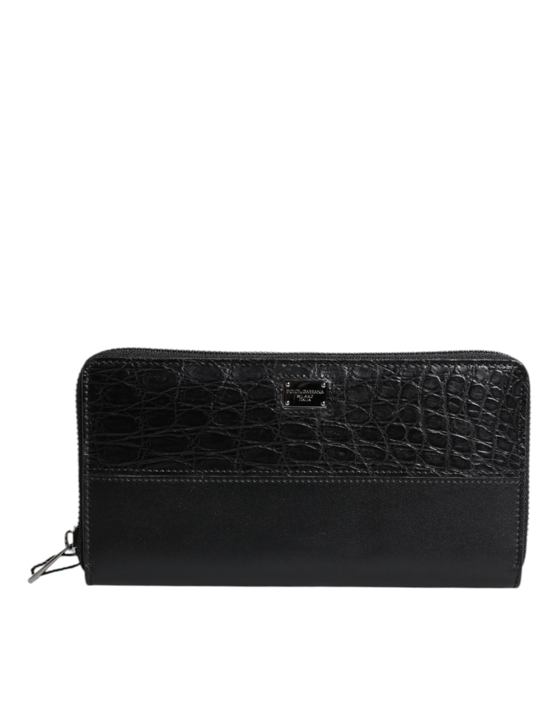 Dolce & Gabbana Schwarzes Leder Logo-Plakette Zip Around Continental Brieftasche