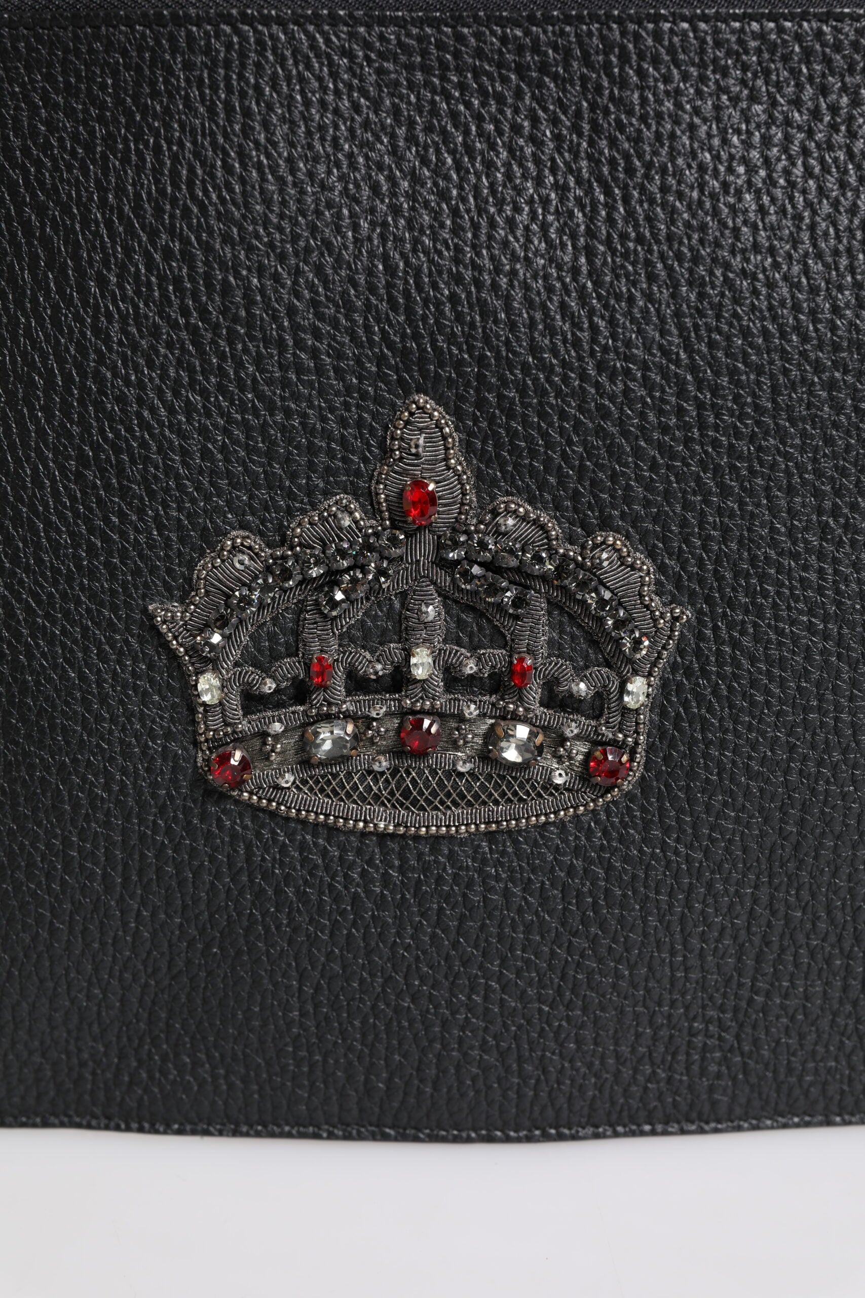 Dolce & Gabbana Schwarzes Kalbsleder Krone verschönert Clutch Pouch Tasche