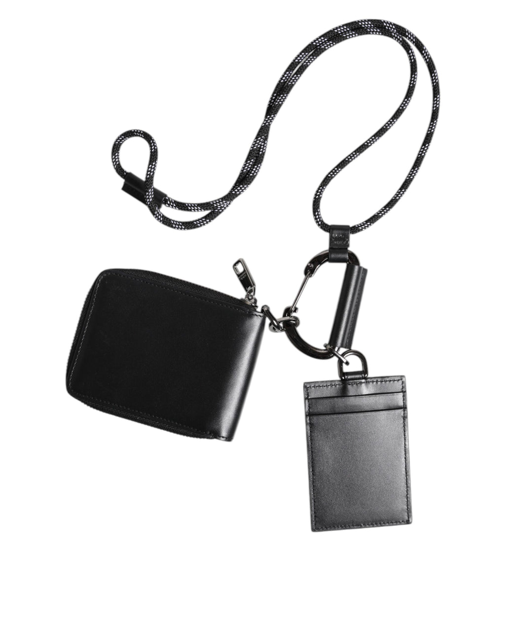 Dolce & Gabbana Schwarzes Leder Lanyard Zip Around Card Holder Wallet