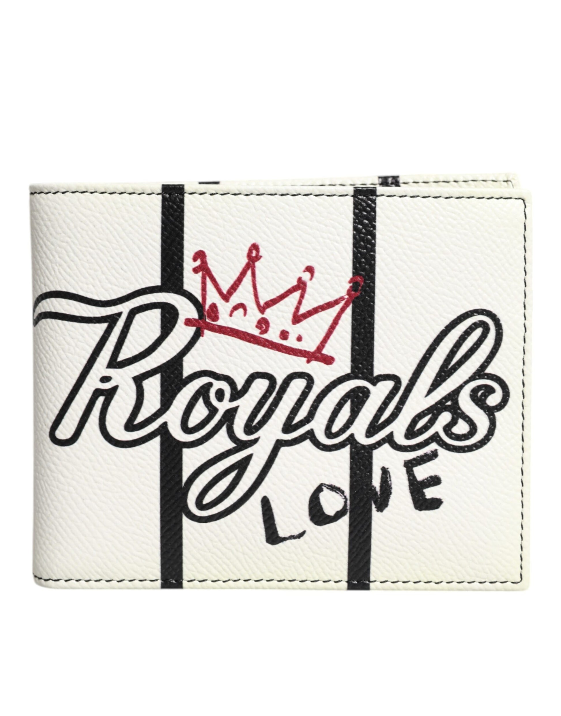 Dolce & Gabbana Weißes Leder DG Crown Royals Bifold Card Holder Wallet