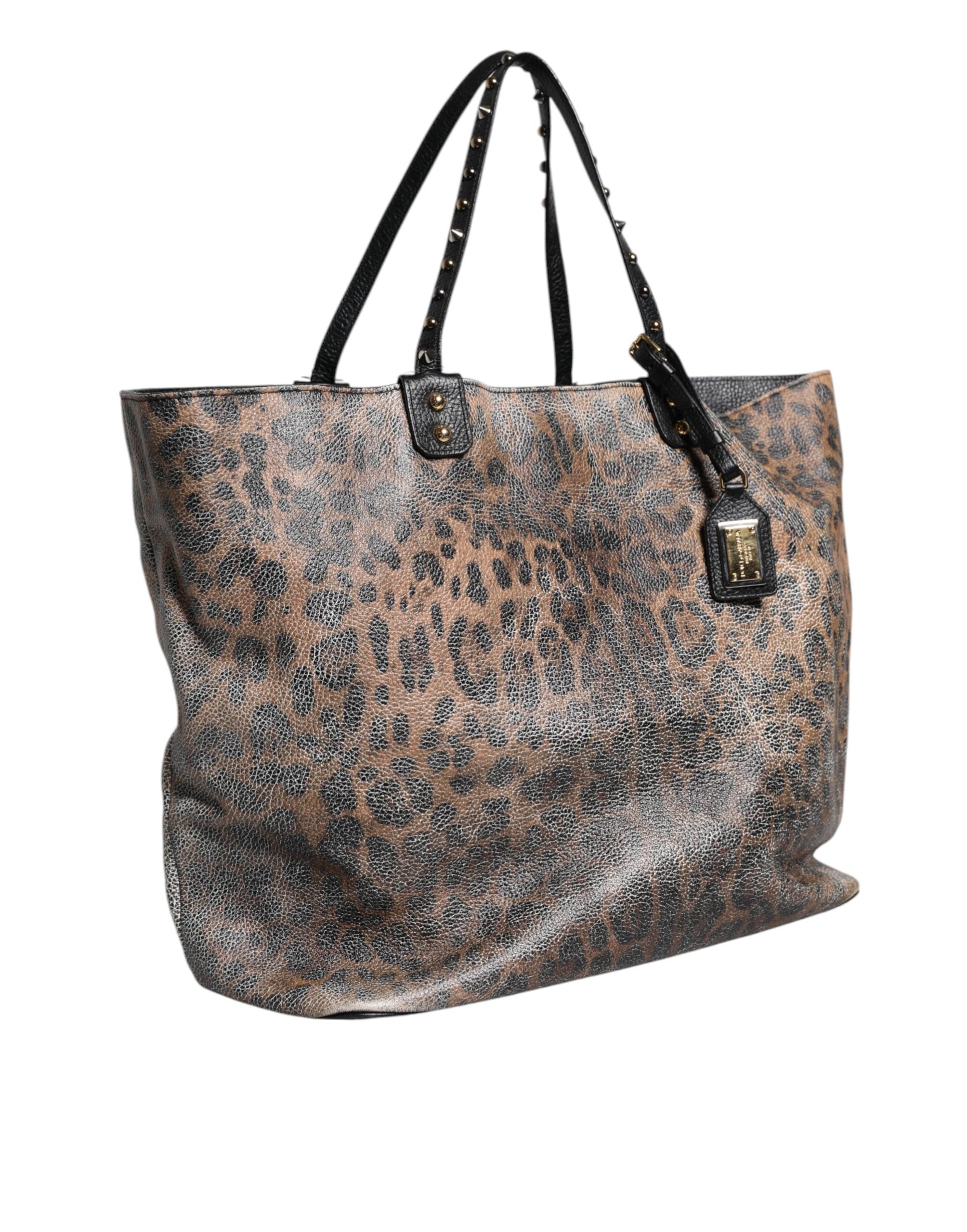 Dolce & Gabbana Braune Leopardentasche BEATRICE Leder mit Logo-Plakette Tote Bag