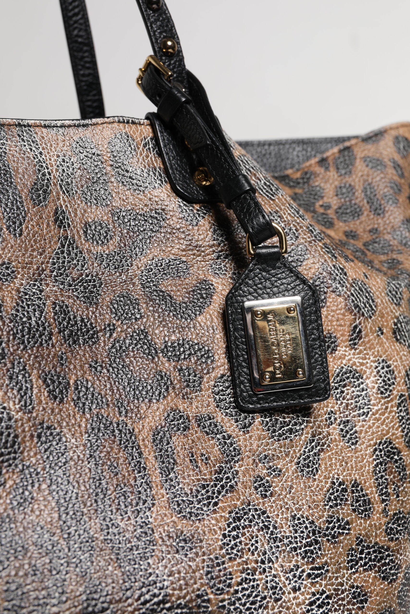 Dolce & Gabbana Braune Leopardentasche BEATRICE Leder mit Logo-Plakette Tote Bag