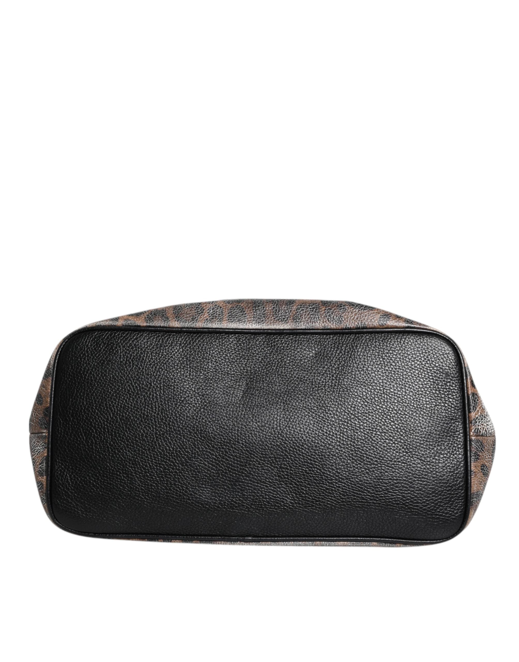 Dolce & Gabbana Braune Leopardentasche BEATRICE Leder mit Logo-Plakette Tote Bag