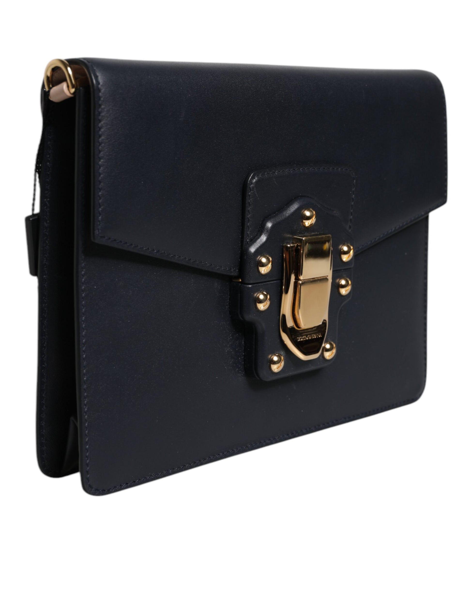 Dolce & Gabbana Schwarzes Leder Logo Gold Crossbody Handtasche