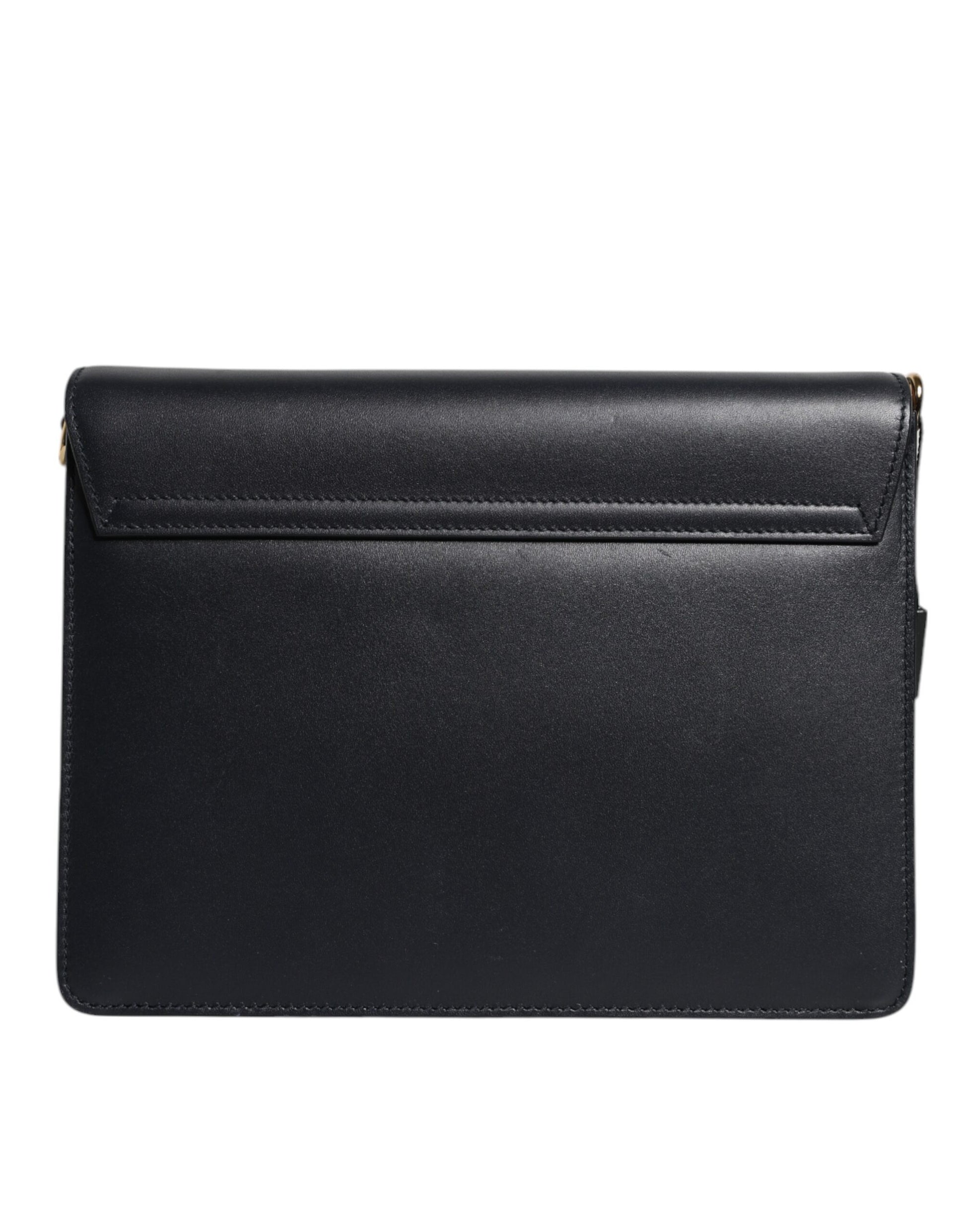 Dolce & Gabbana Schwarzes Leder Logo Gold Crossbody Handtasche