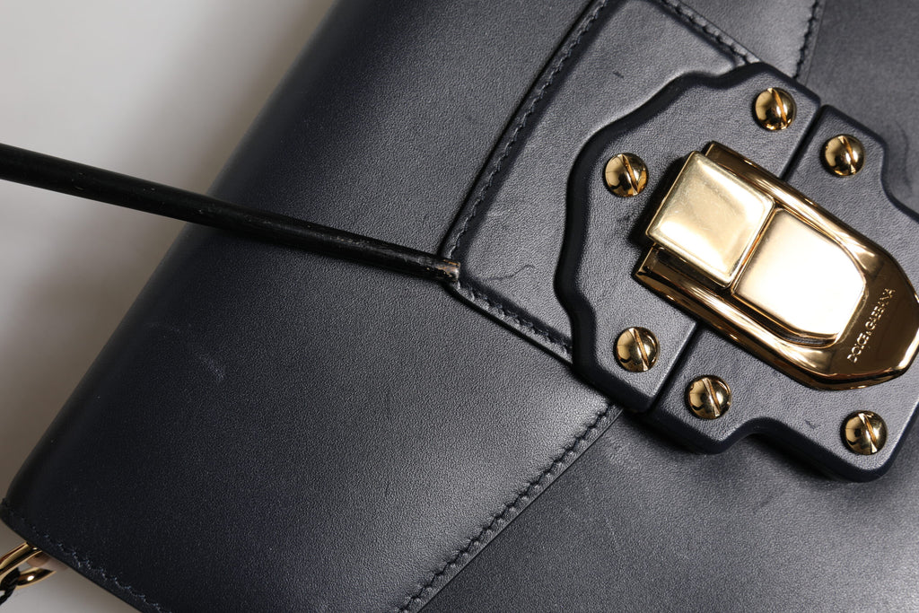 Dolce & Gabbana Schwarzes Leder Logo Gold Crossbody Handtasche