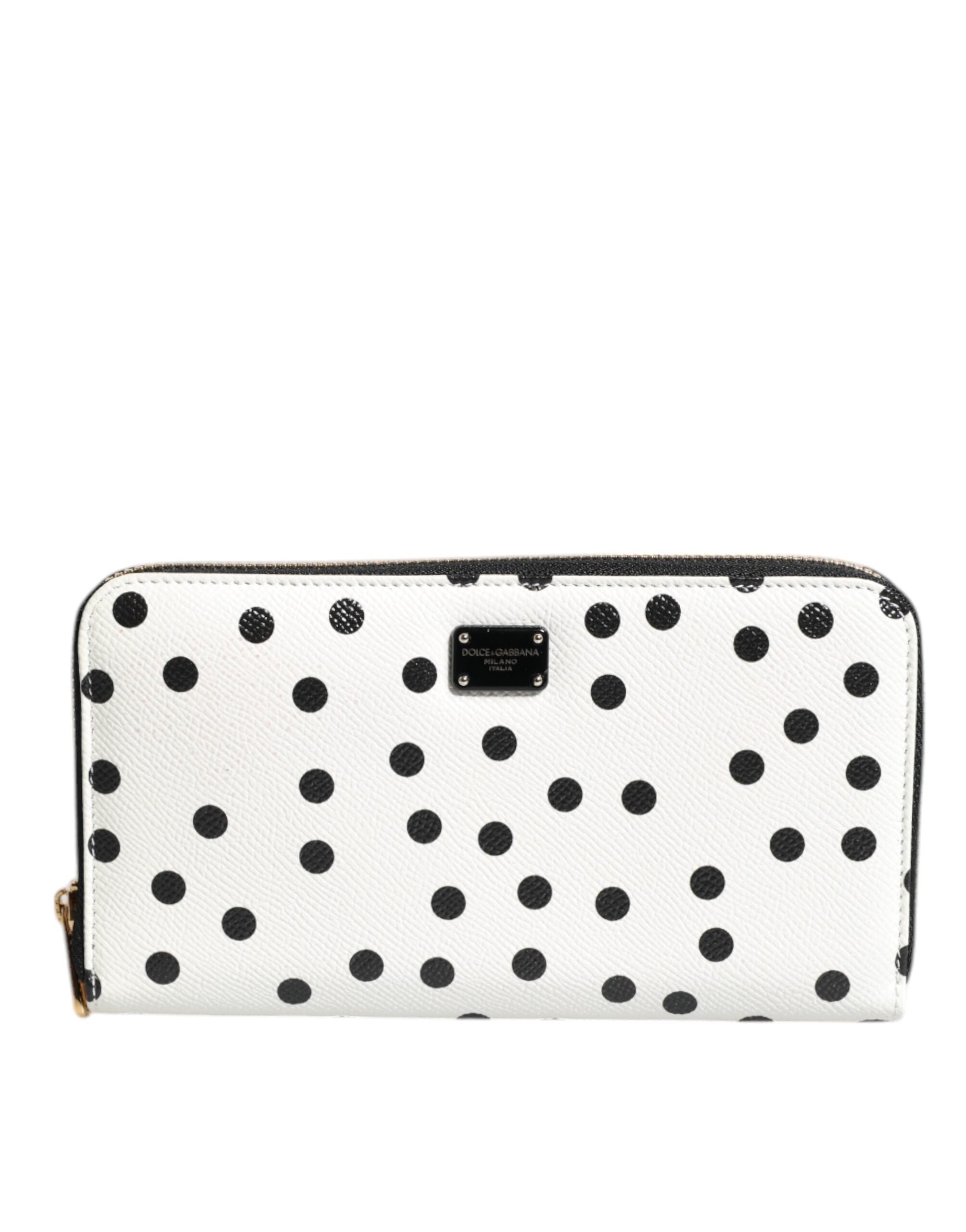 Dolce & Gabbana Weiß-schwarz gestreiftes Leder Portemonnaie mit Reißverschluss